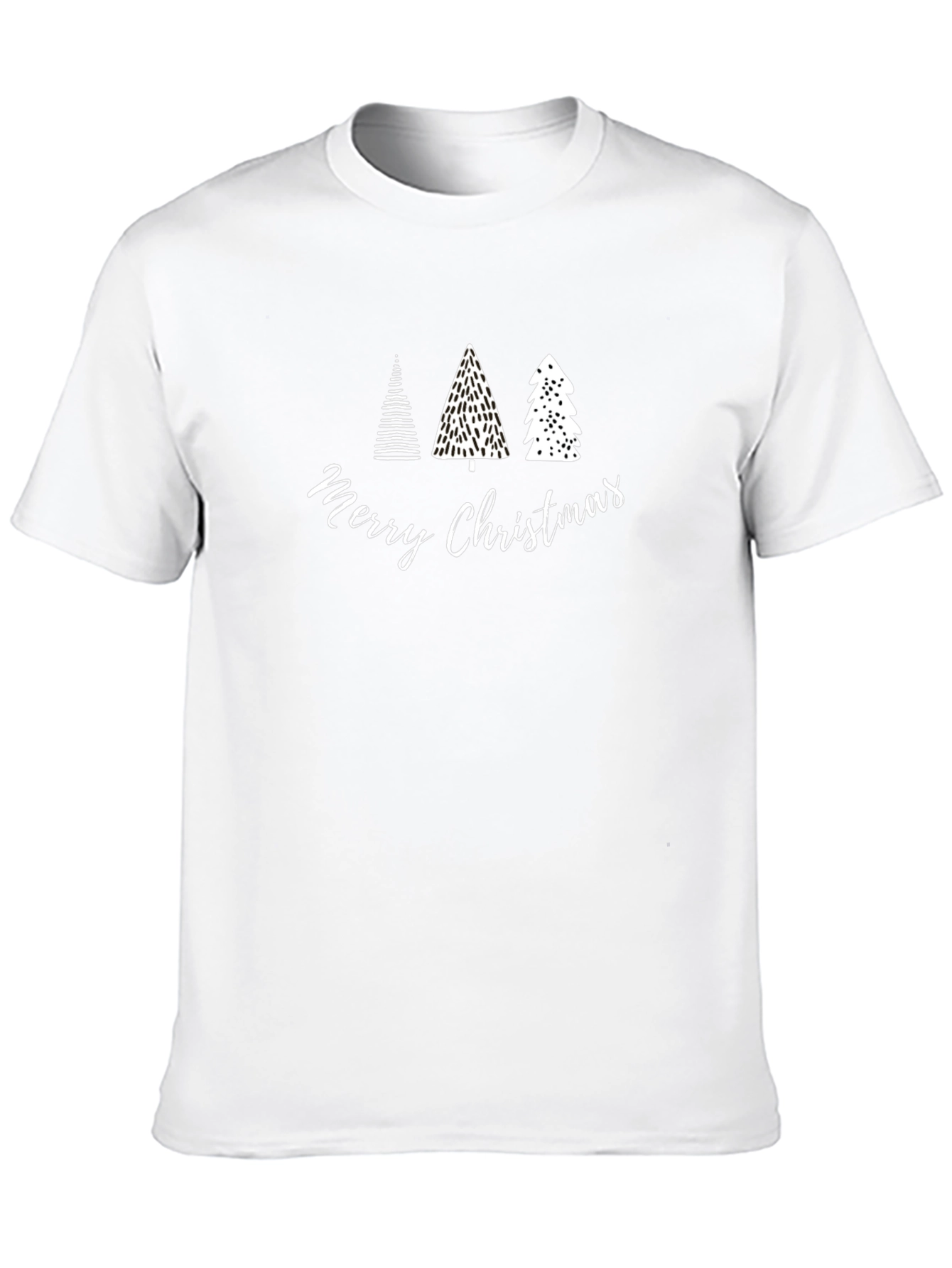 Merry Christmas Trees Graphic Tee - Black Cotton T-Shirt