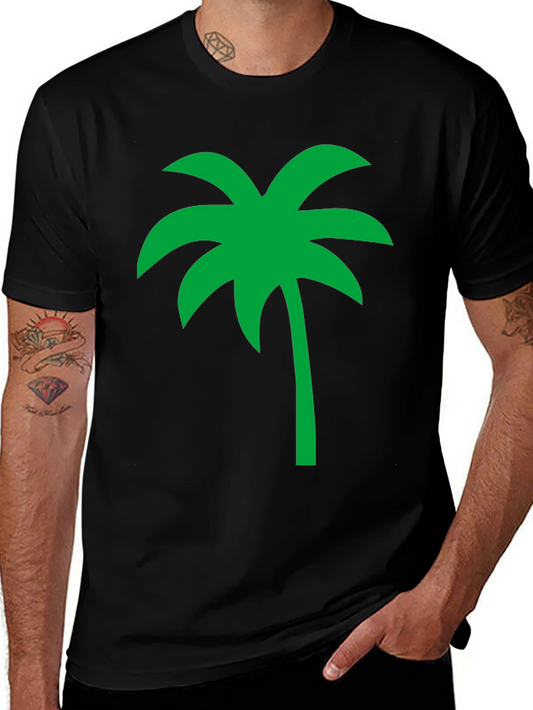Tropical Palm Tree Graphic Tee - Black Cotton Casual Shirt