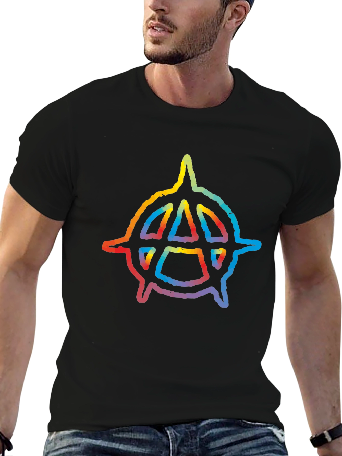 Rainbow Anarchy Symbol Black T-Shirt