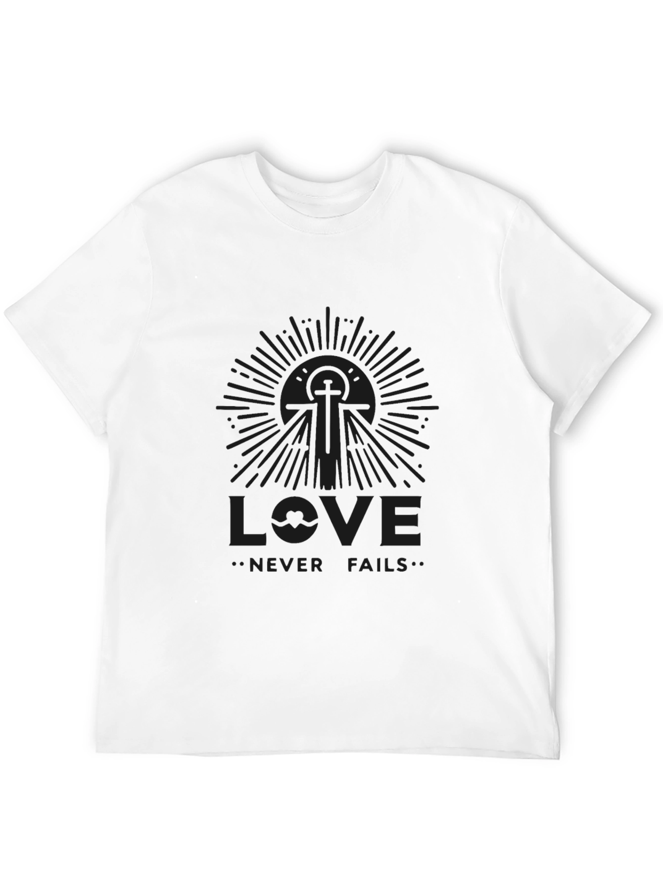 Love Never Fails Black Graphic T-Shirt
