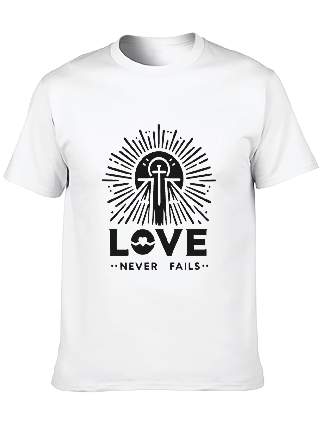 Love Never Fails Black Graphic T-Shirt