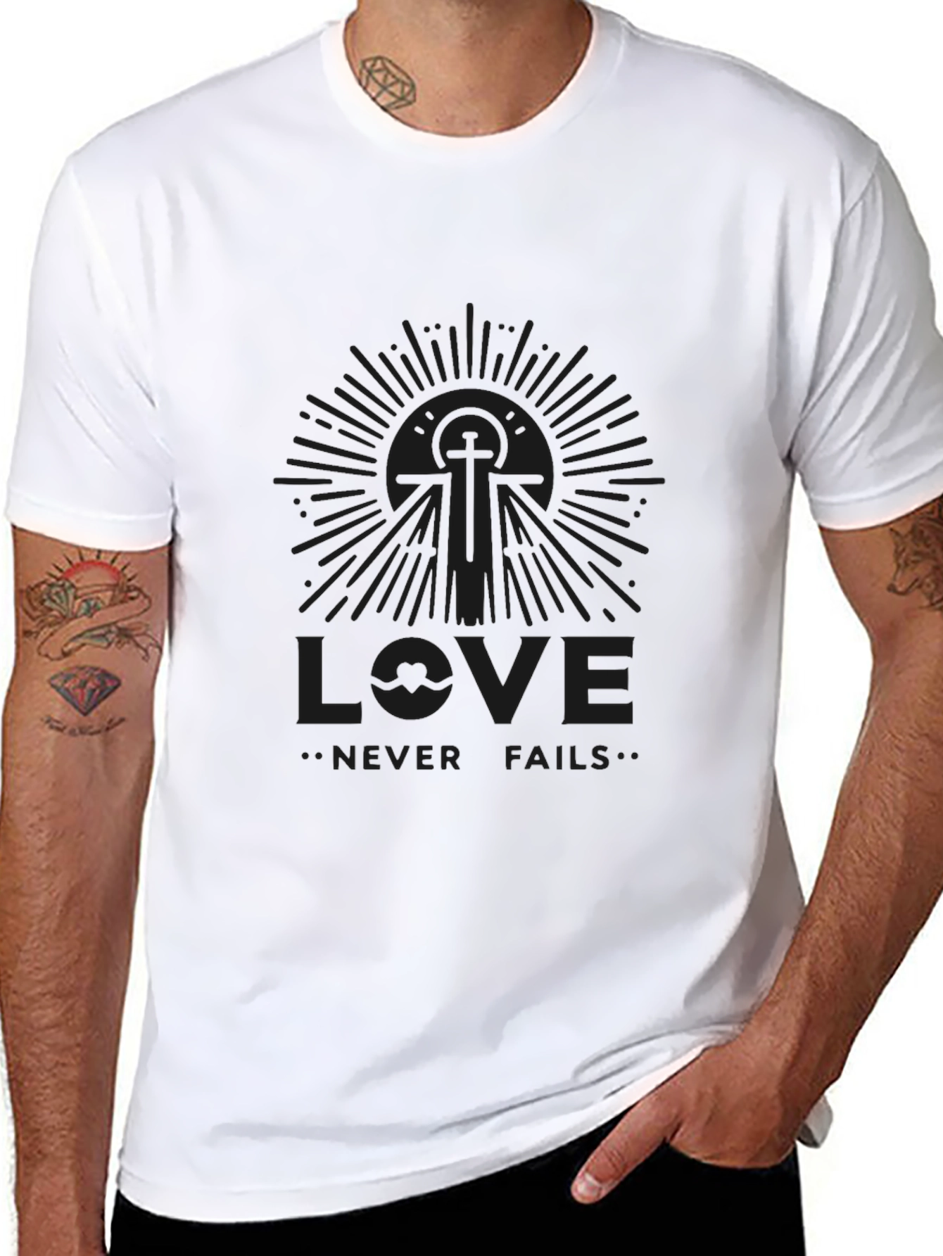 Love Never Fails Black Graphic T-Shirt