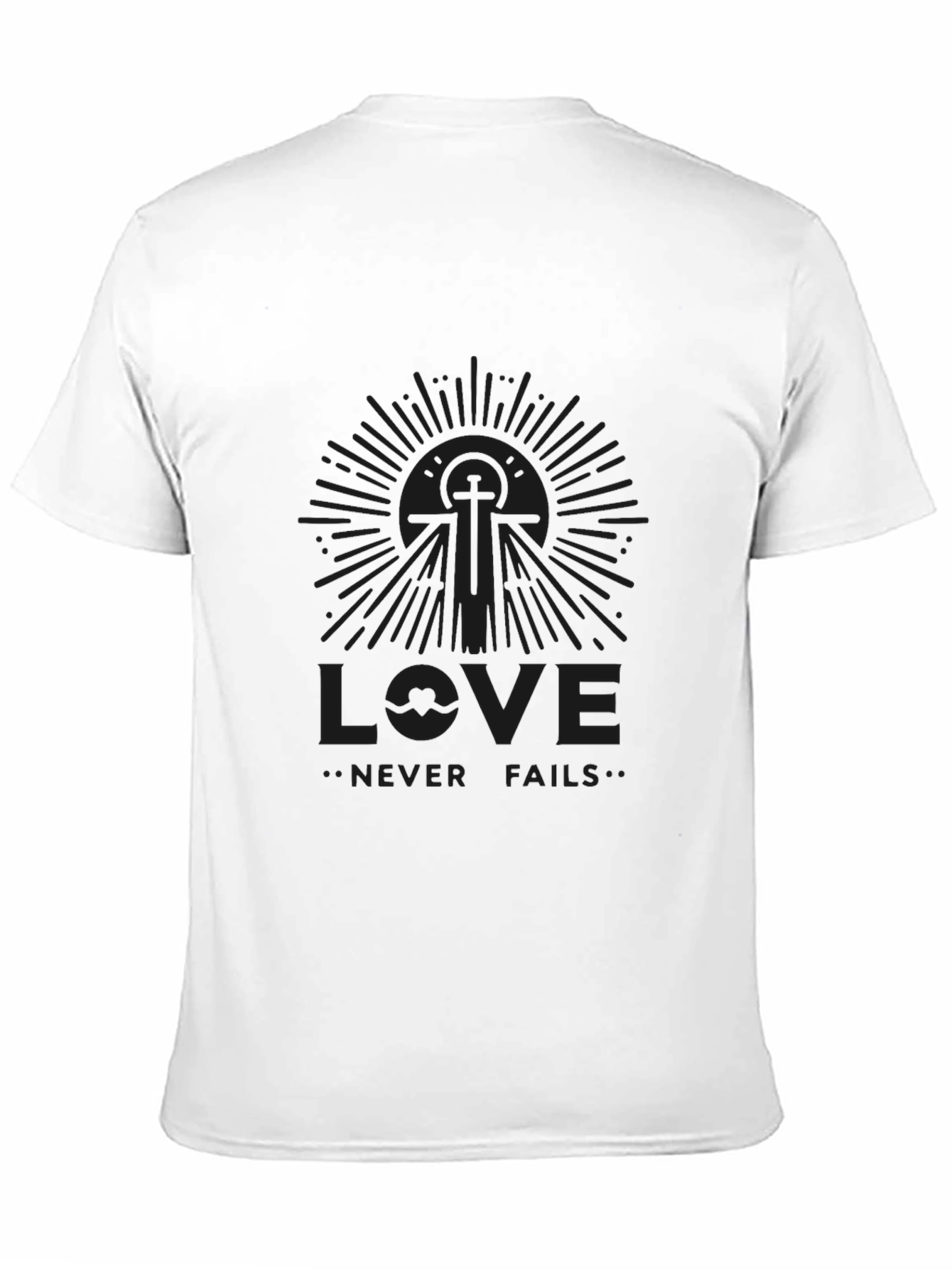 Love Never Fails Black Graphic T-Shirt