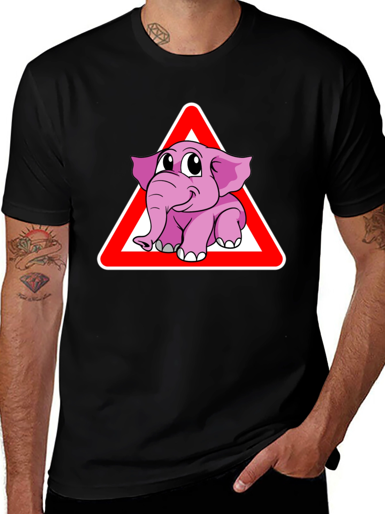 Elephant Crossing Funny Graphic T-Shirt