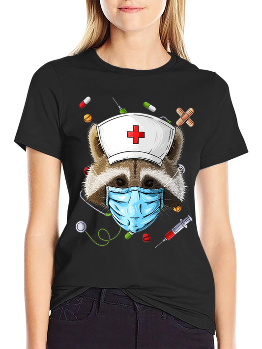 Nurse Raccoon Graphic T-Shirt