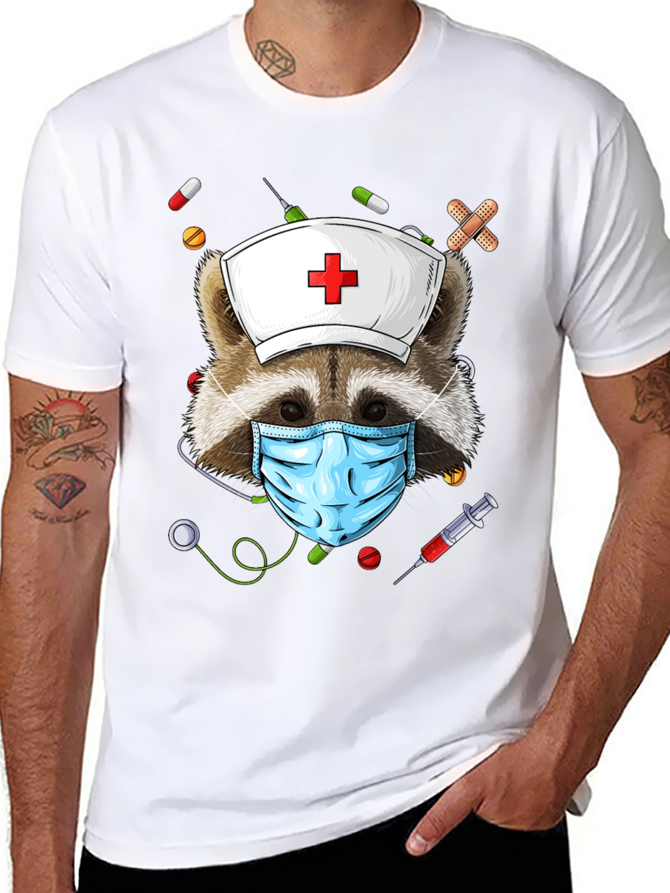 Nurse Raccoon Graphic T-Shirt