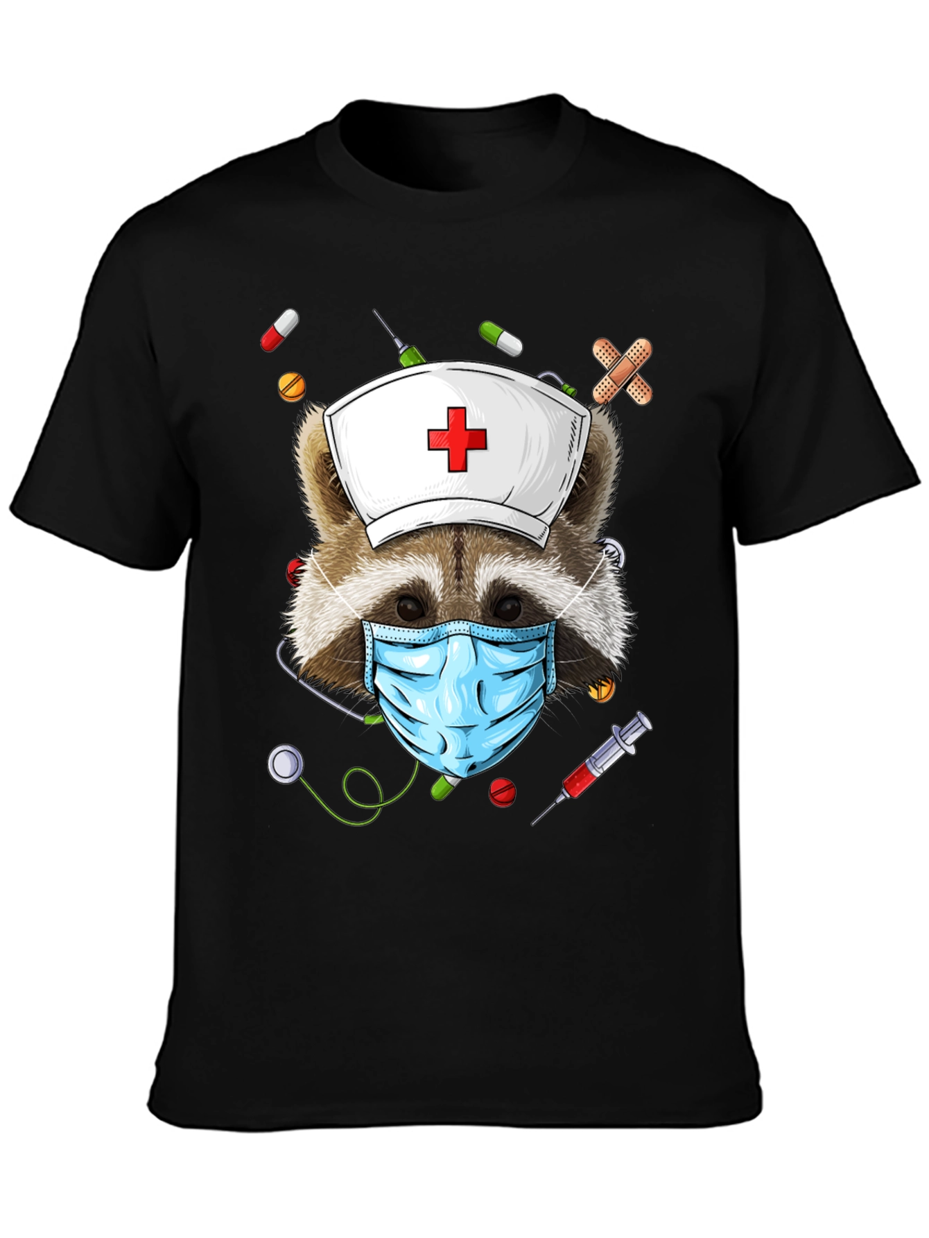 Nurse Raccoon Graphic T-Shirt