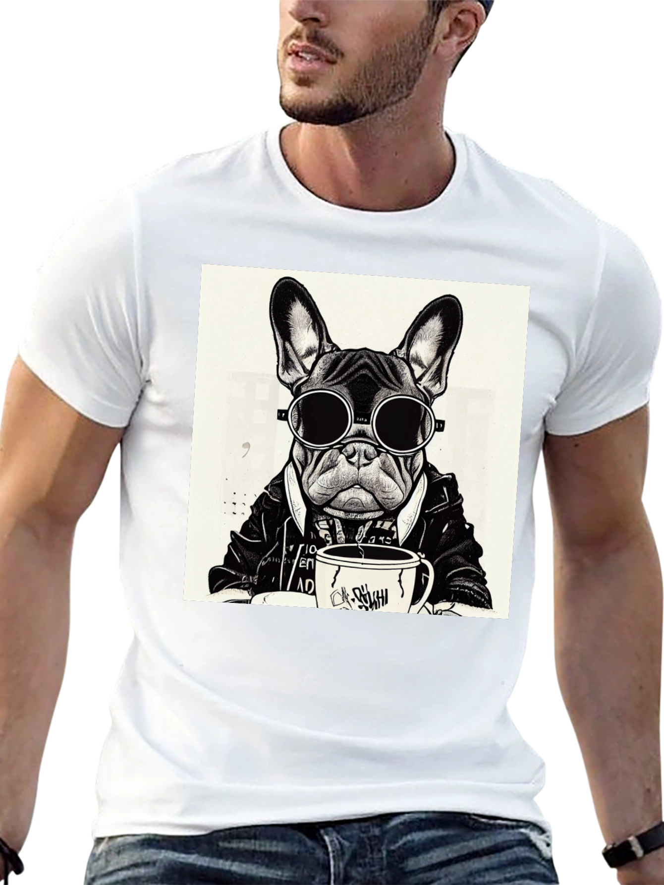 Cool Dog Graphic Tee - Coffee & Shades