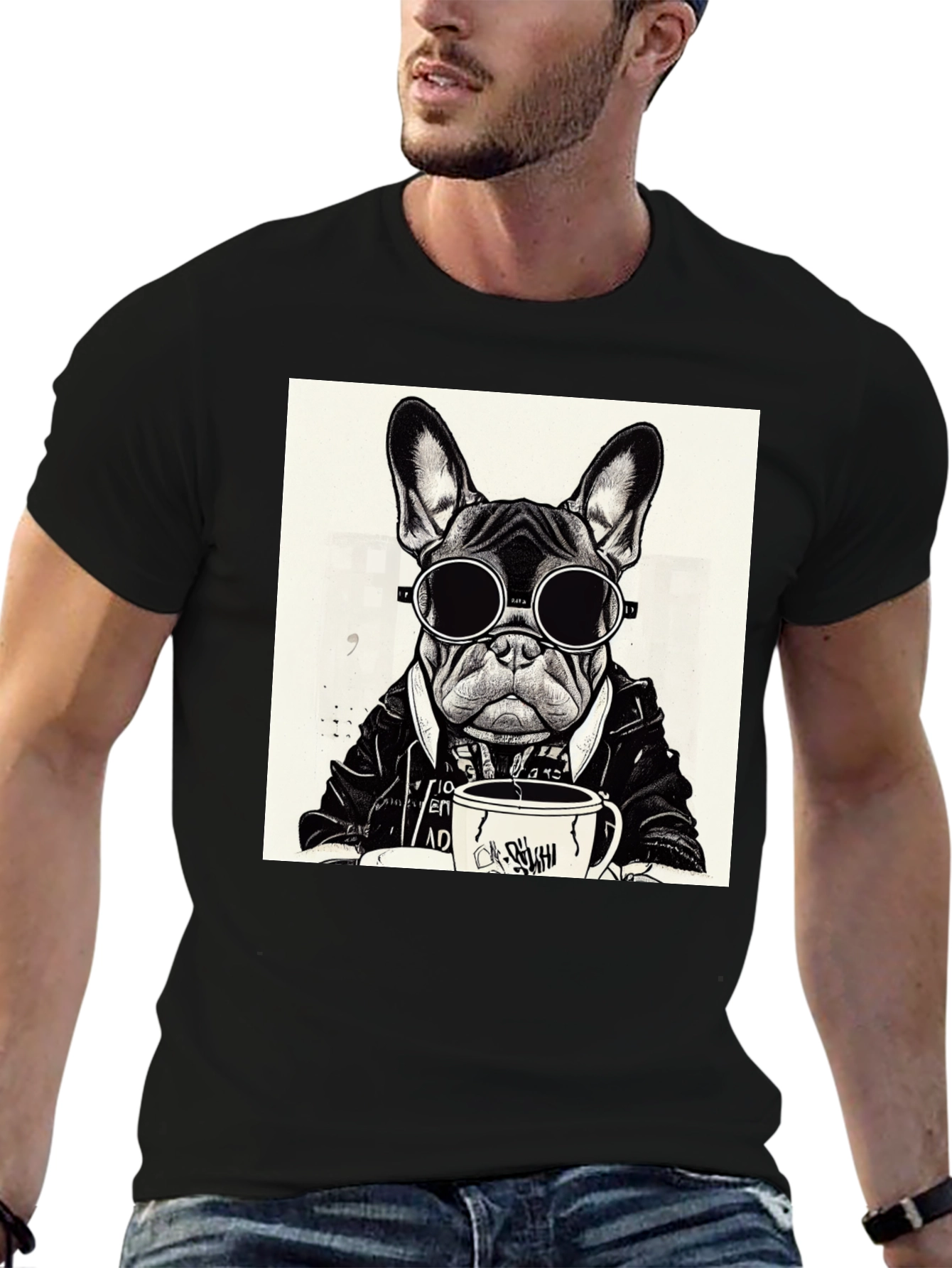 Cool Dog Graphic Tee - Coffee & Shades