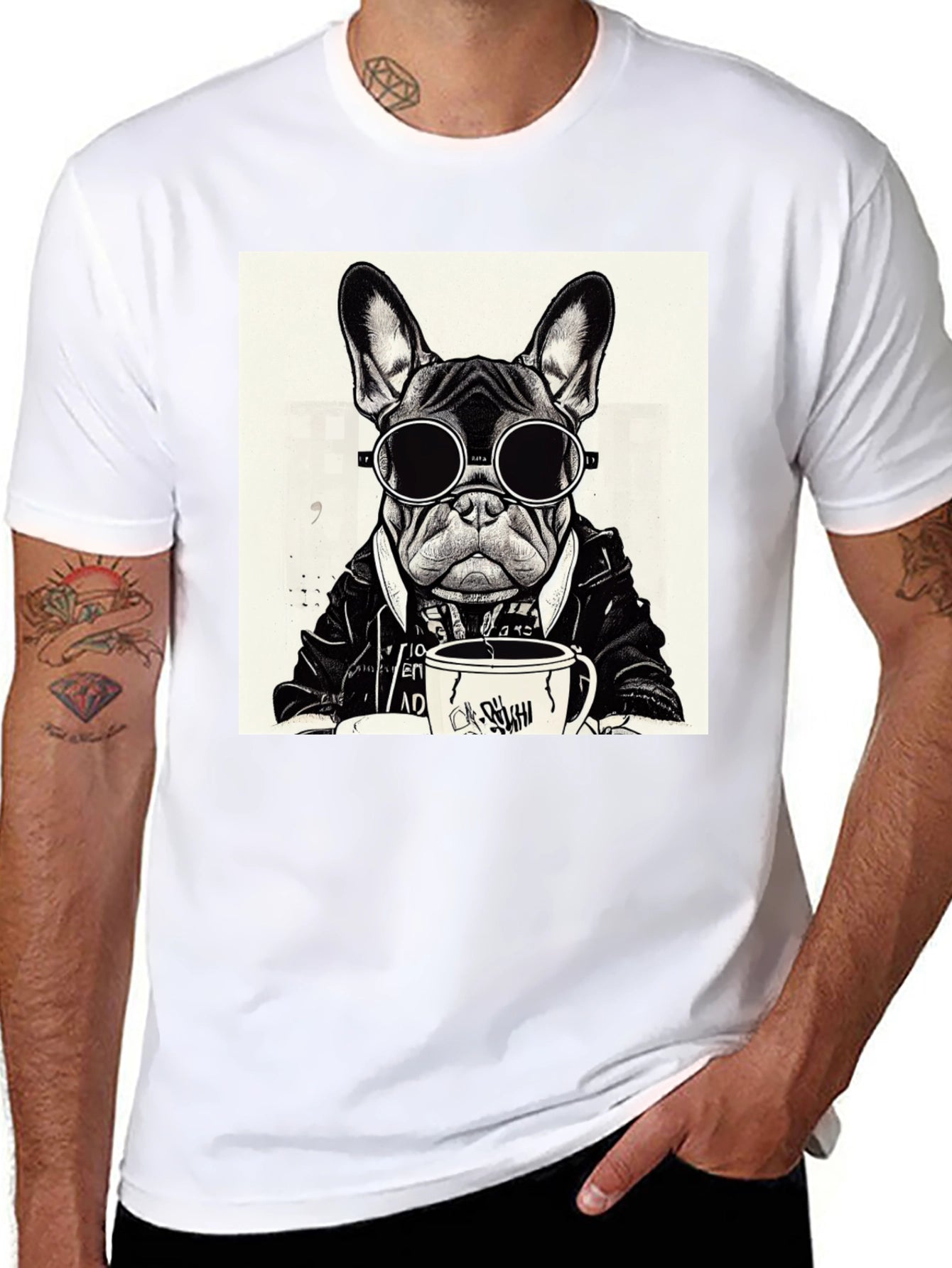 Cool Dog Graphic Tee - Coffee & Shades