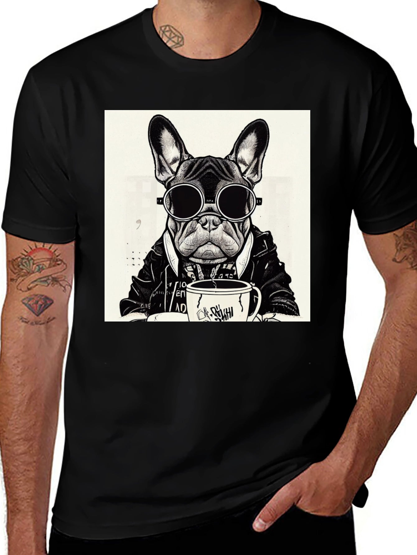 Cool Dog Graphic Tee - Coffee & Shades