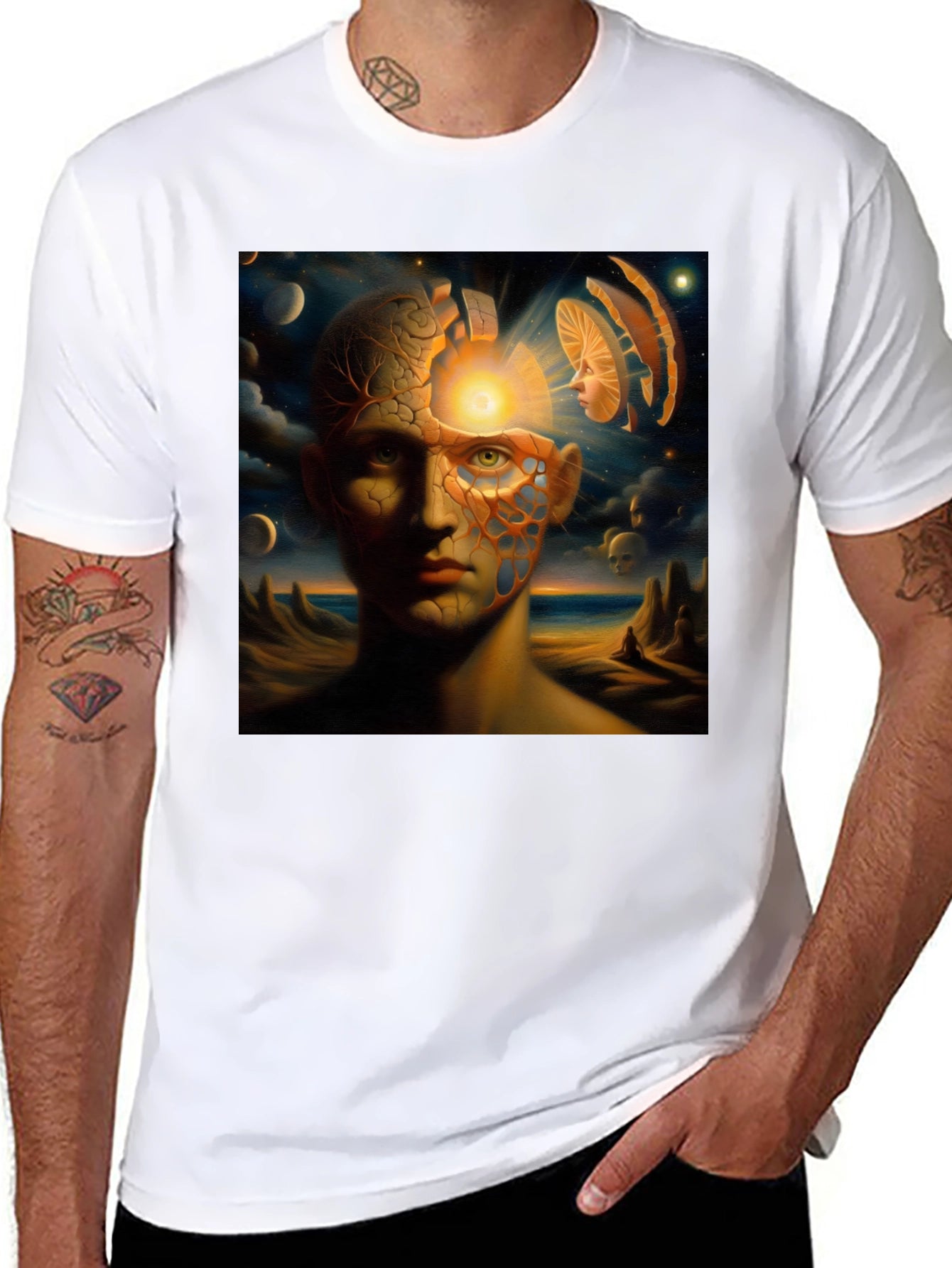 Surreal Mindscape Graphic Tee - Black Cotton T-Shirt
