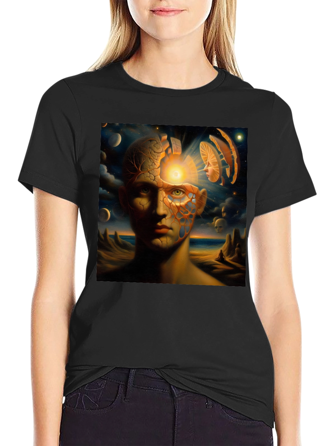 Surreal Mindscape Graphic Tee - Black Cotton T-Shirt