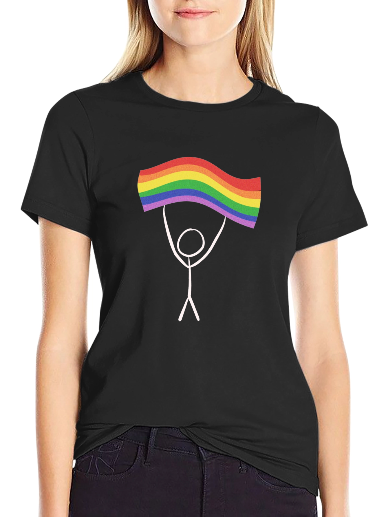 Pride Stick Figure Graphic Tee - Black