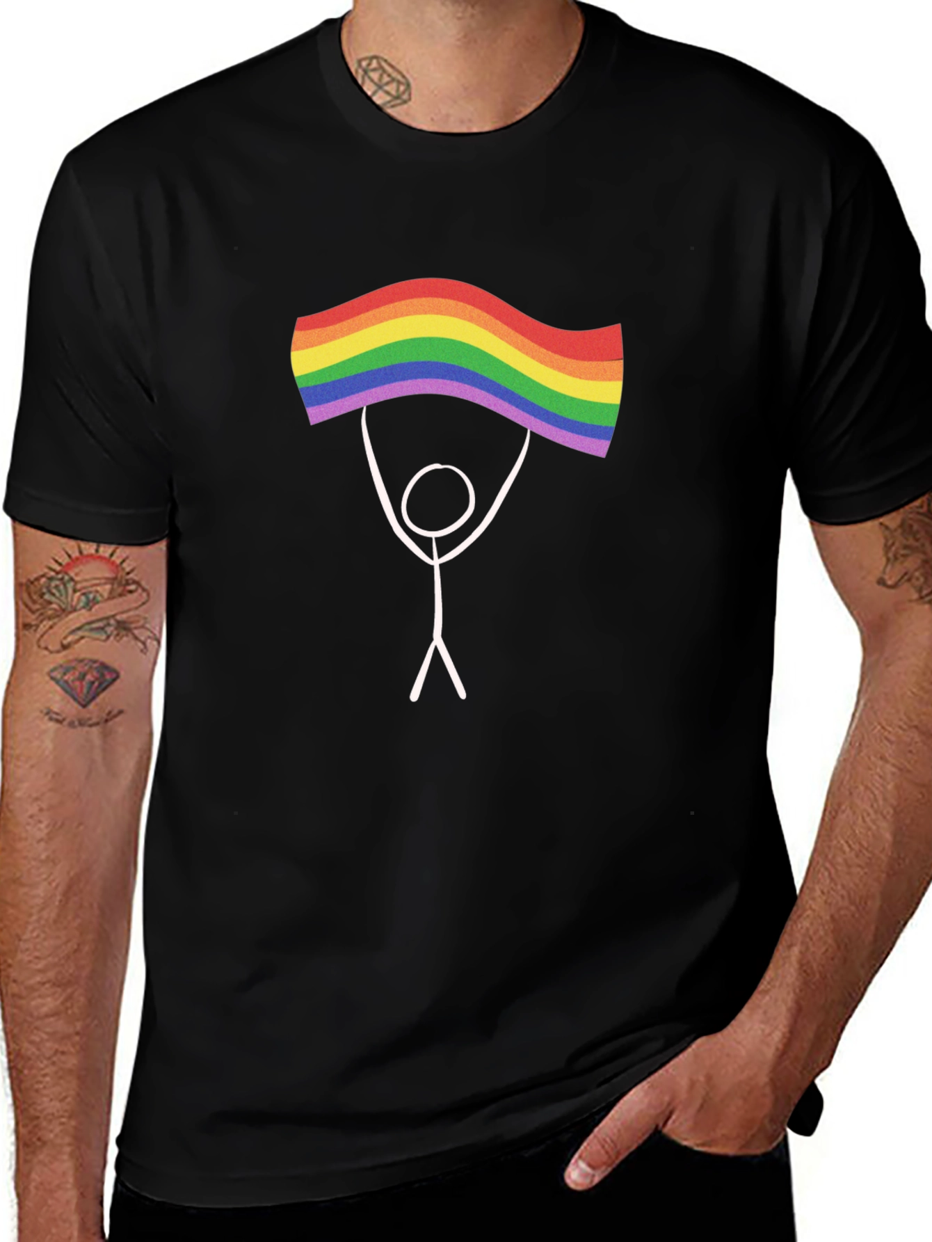 Pride Stick Figure Graphic Tee - Black