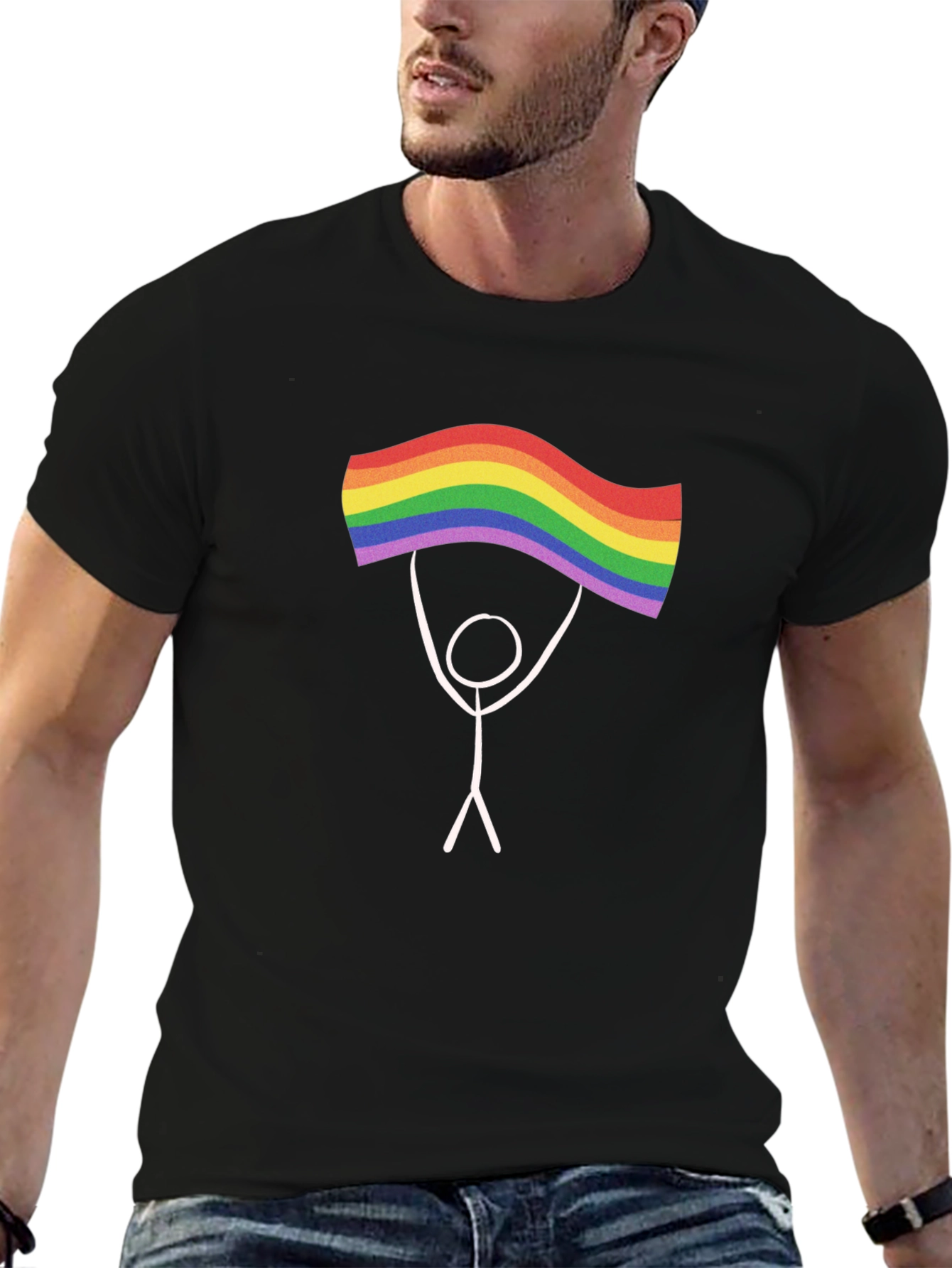 Pride Stick Figure Graphic Tee - Black