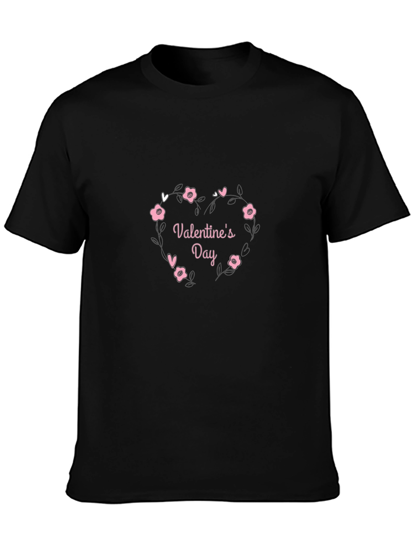 Valentines Day Black T-Shirt Heart of Flowers Love