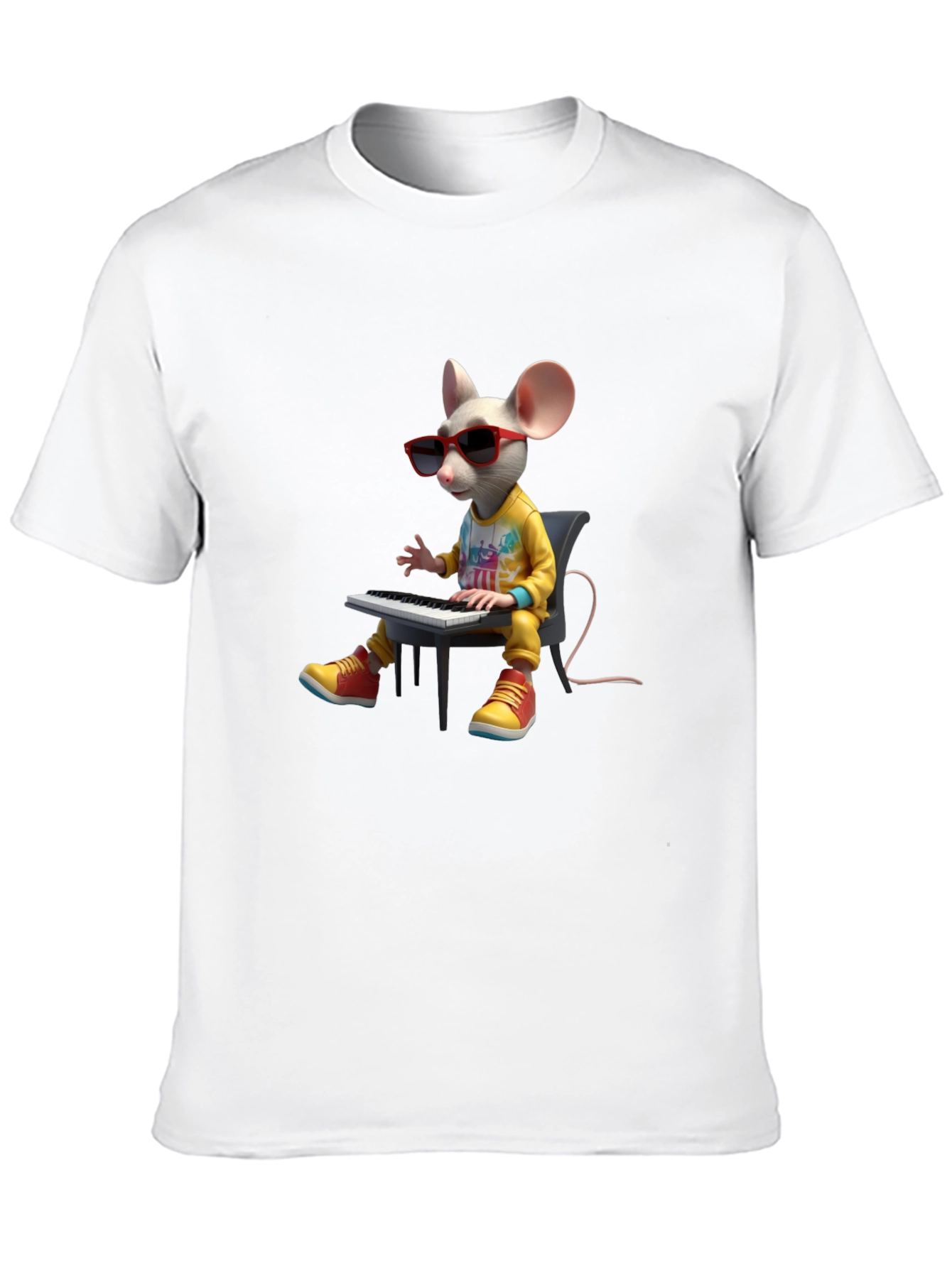 Cool Mouse Playing Piano Black T-Shirt