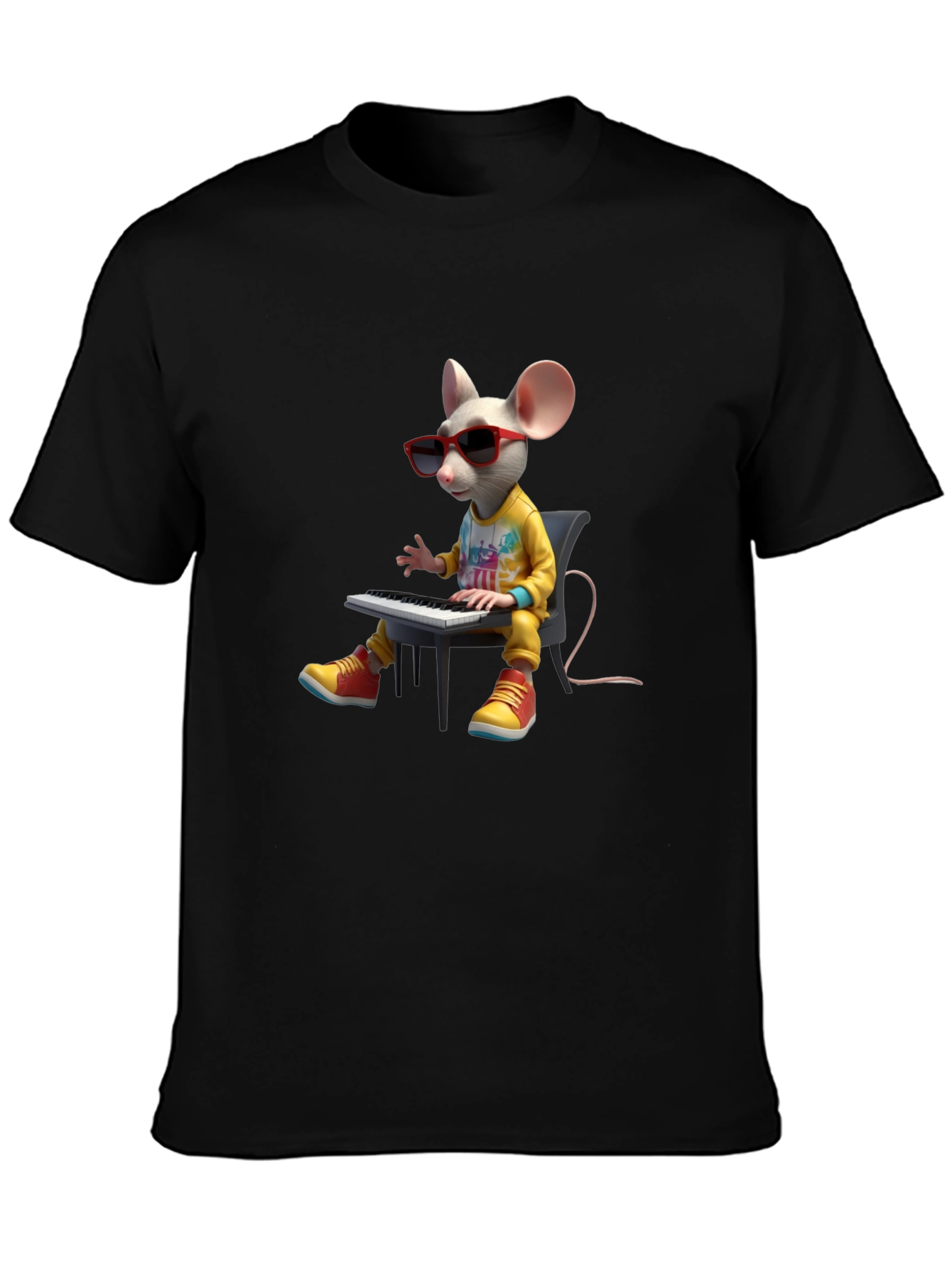Cool Mouse Playing Piano Black T-Shirt