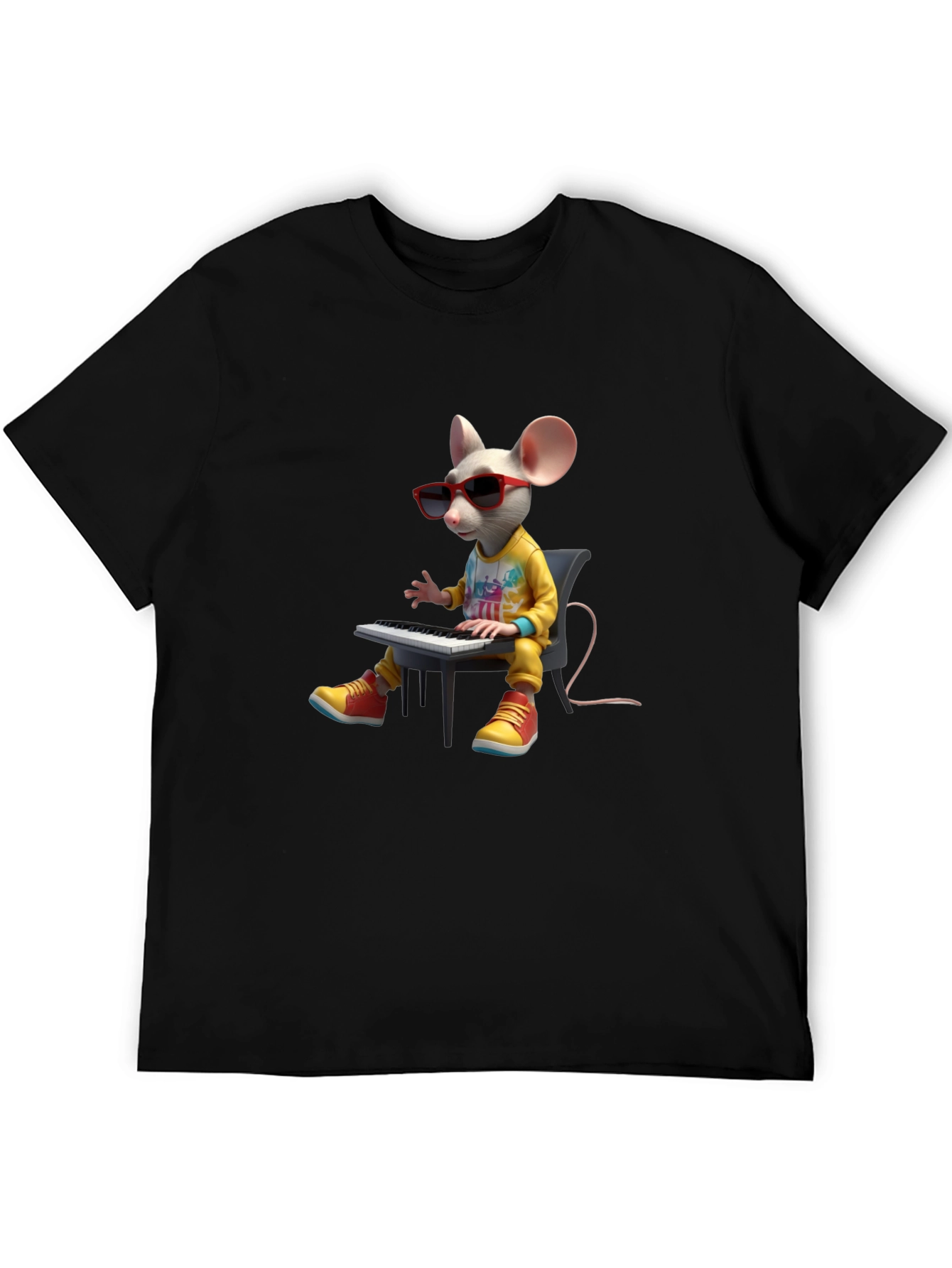 Cool Mouse Playing Piano Black T-Shirt