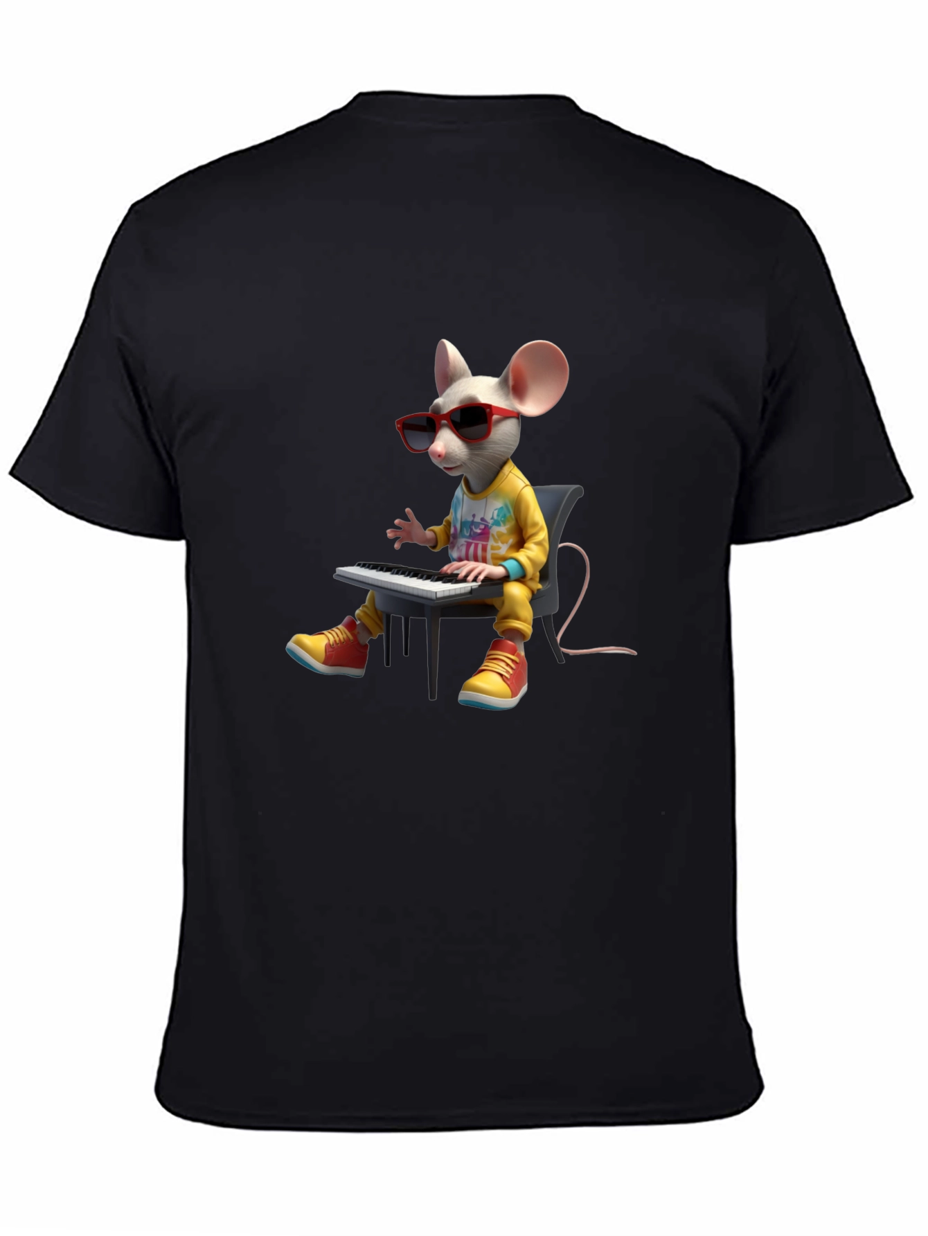 Cool Mouse Playing Piano Black T-Shirt
