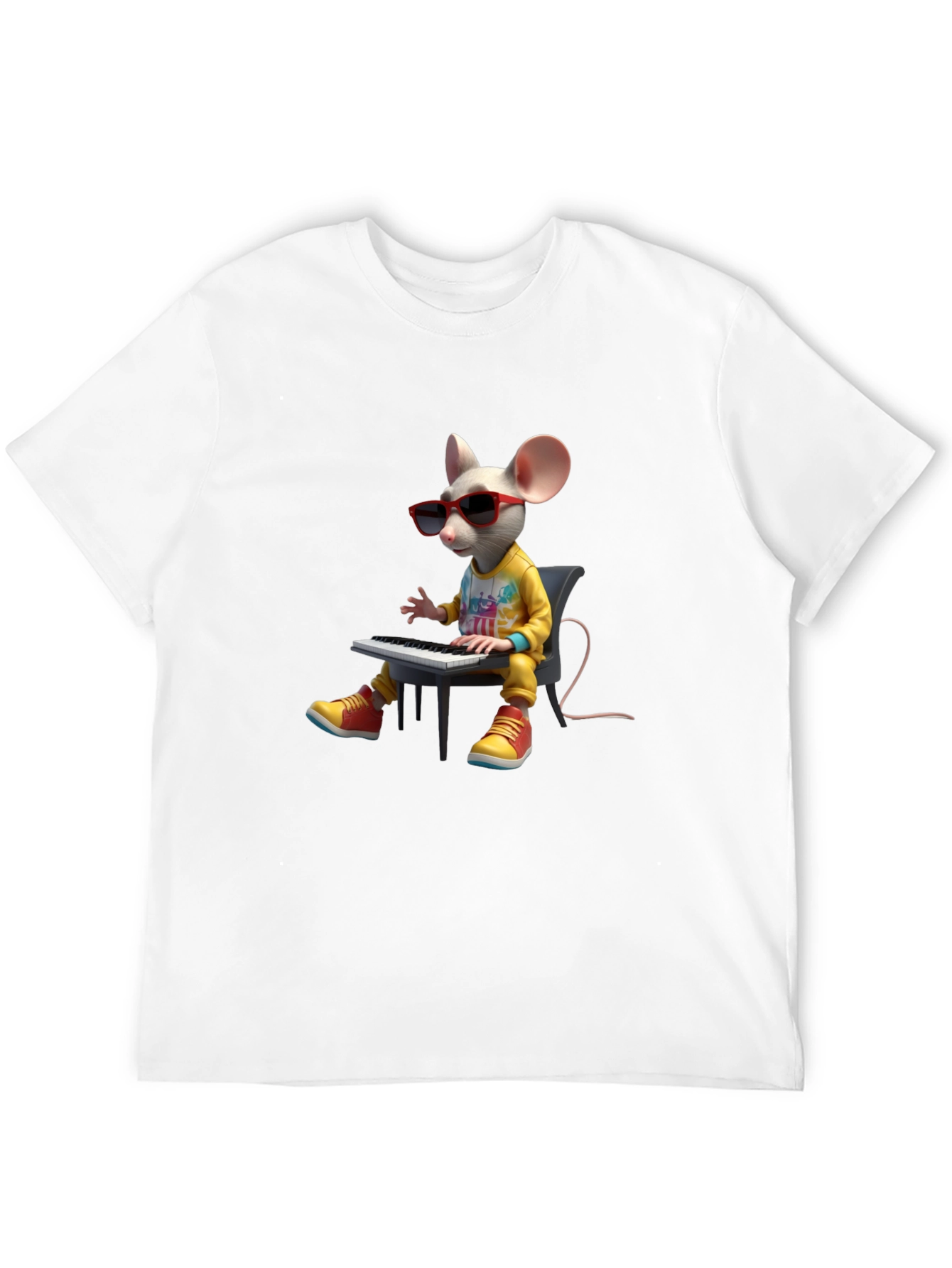 Cool Mouse Playing Piano Black T-Shirt