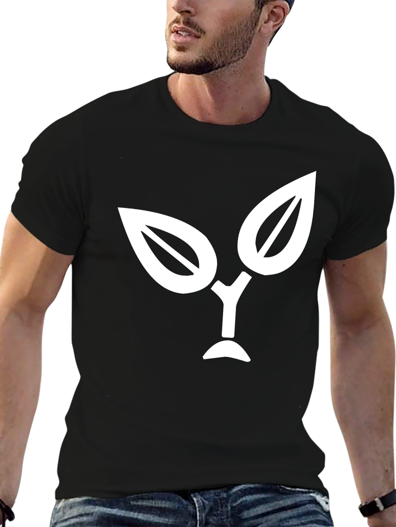 Nature Logo Black T-Shirt - Modern Leaf Design