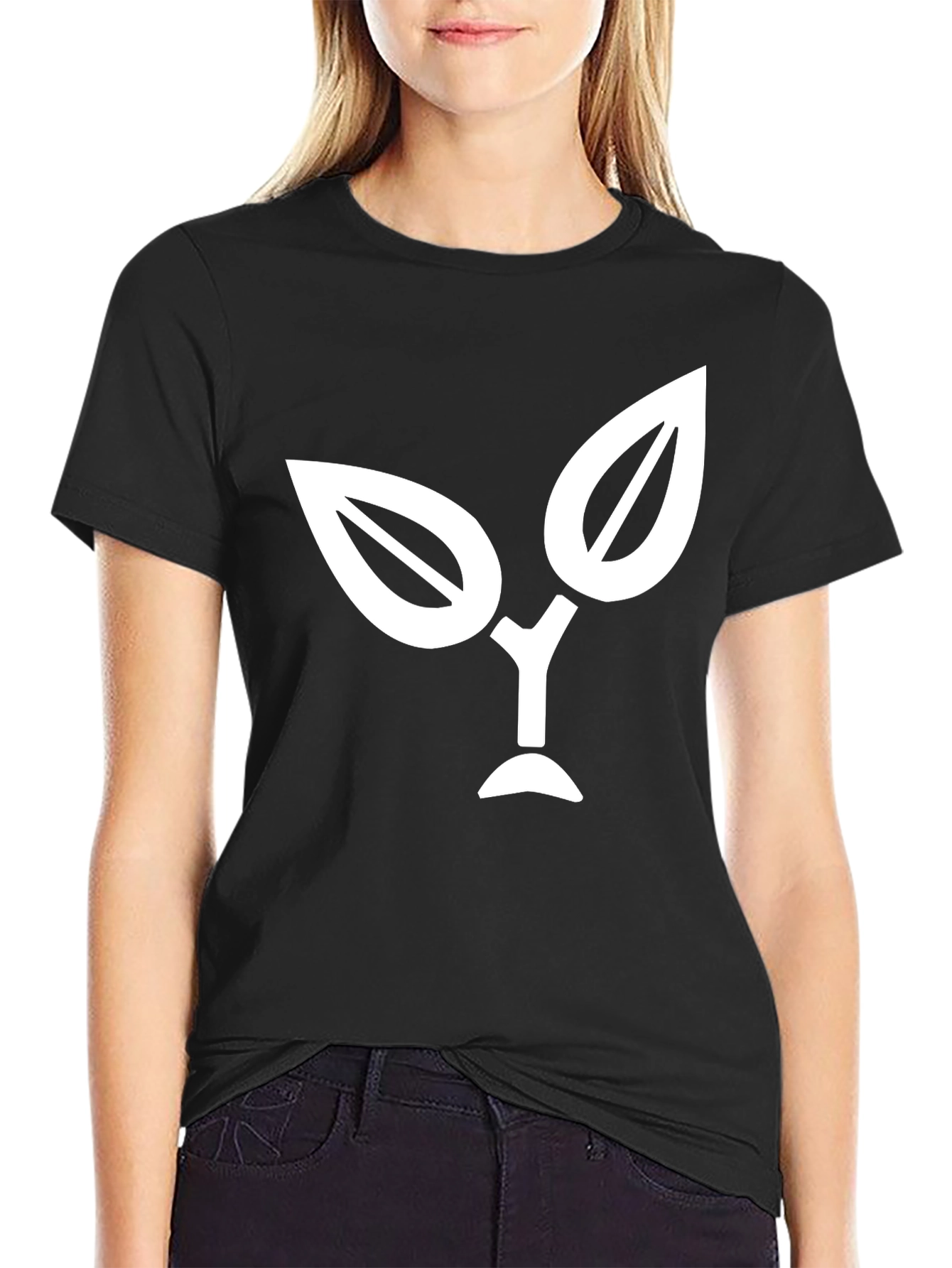 Nature Logo Black T-Shirt - Modern Leaf Design