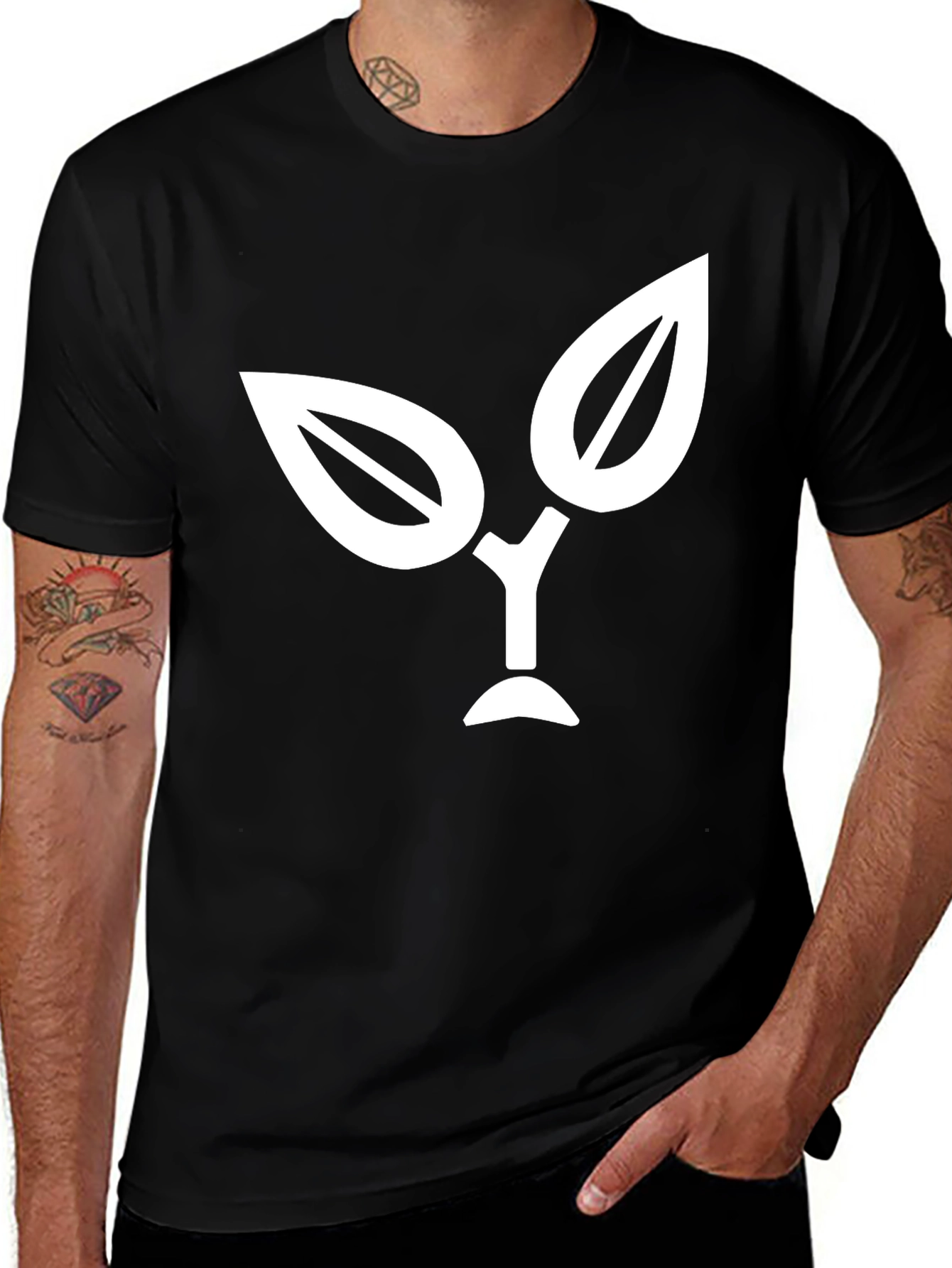 Nature Logo Black T-Shirt - Modern Leaf Design