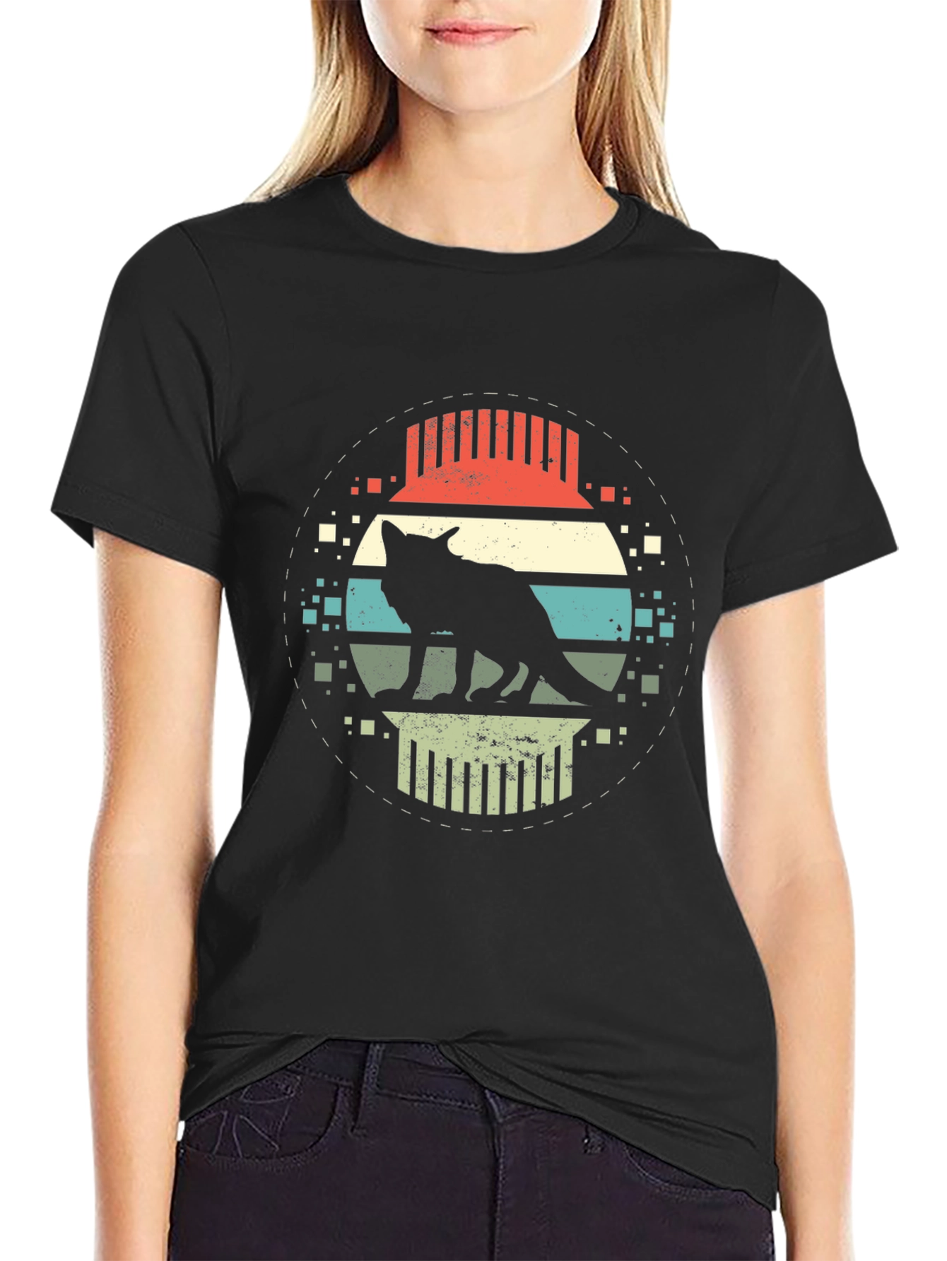 Retro Wolf Graphic T-Shirt - Black Cotton Tee