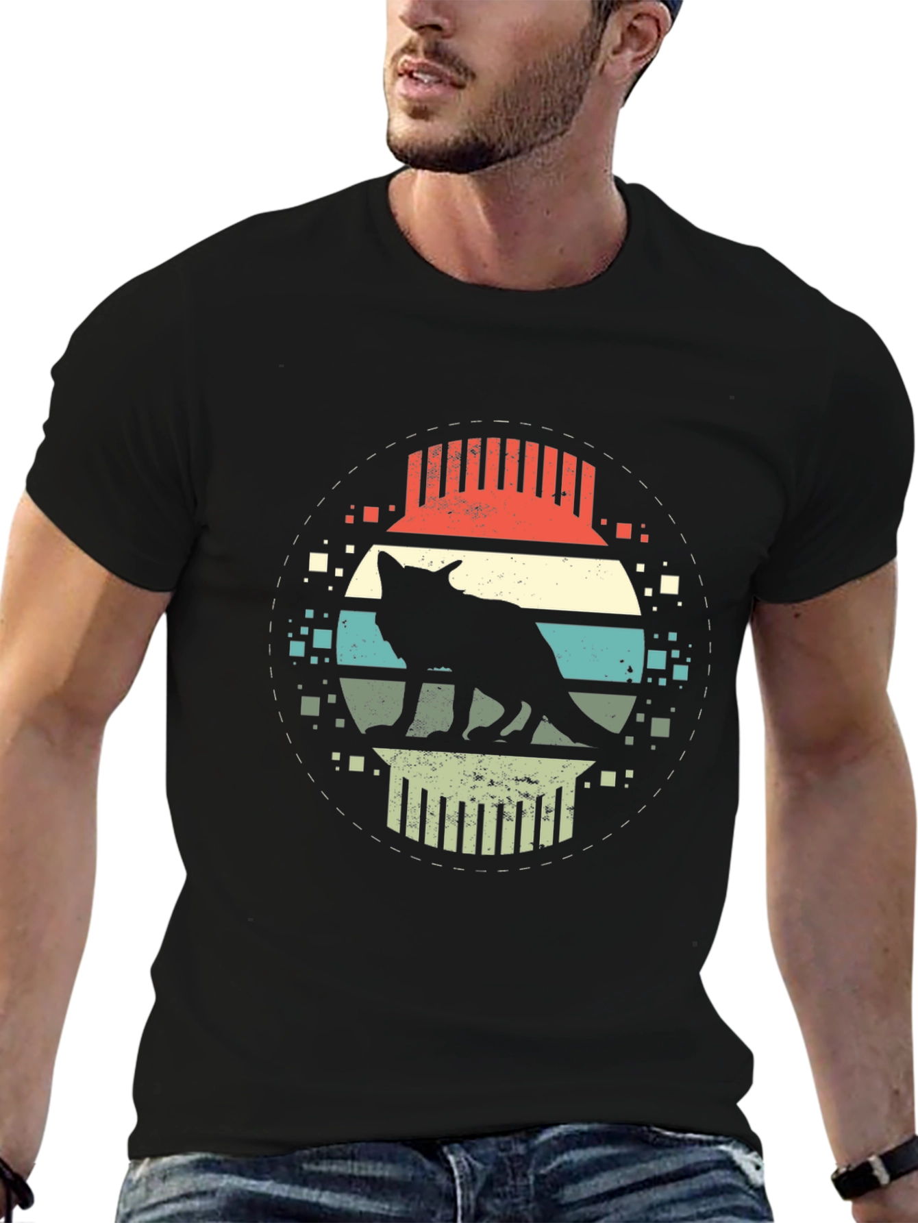 Retro Wolf Graphic T-Shirt - Black Cotton Tee