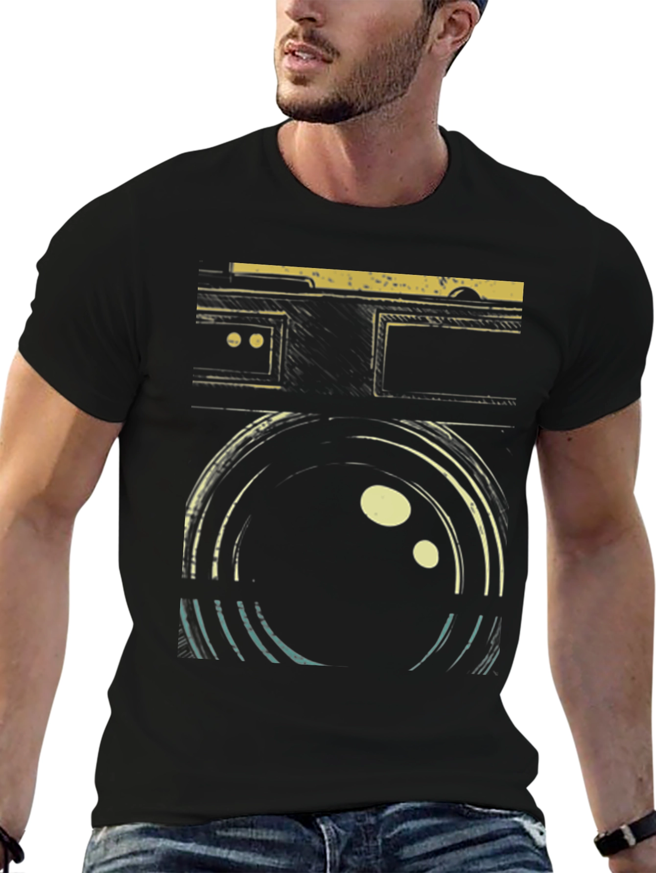 Retro Camera Graphic Black T-Shirt
