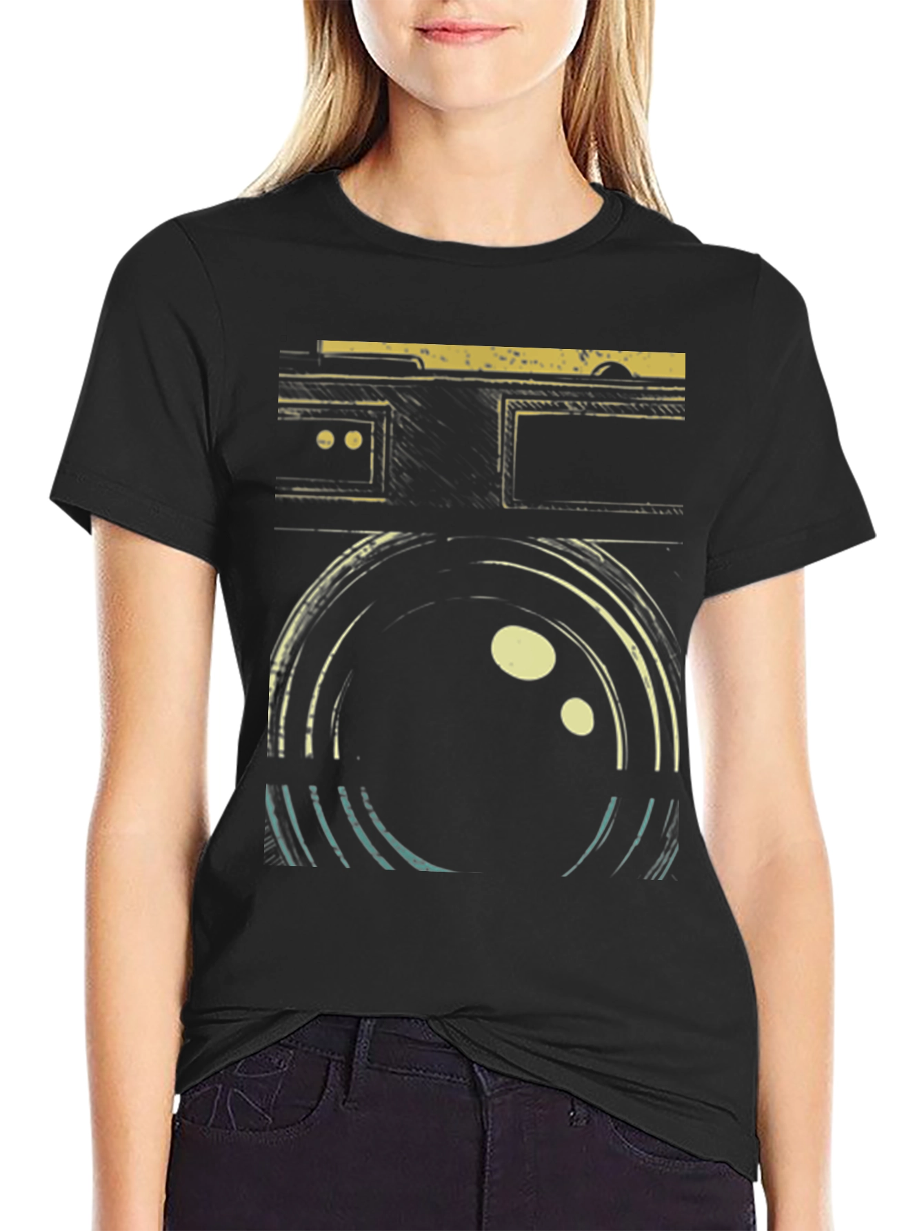 Retro Camera Graphic Black T-Shirt