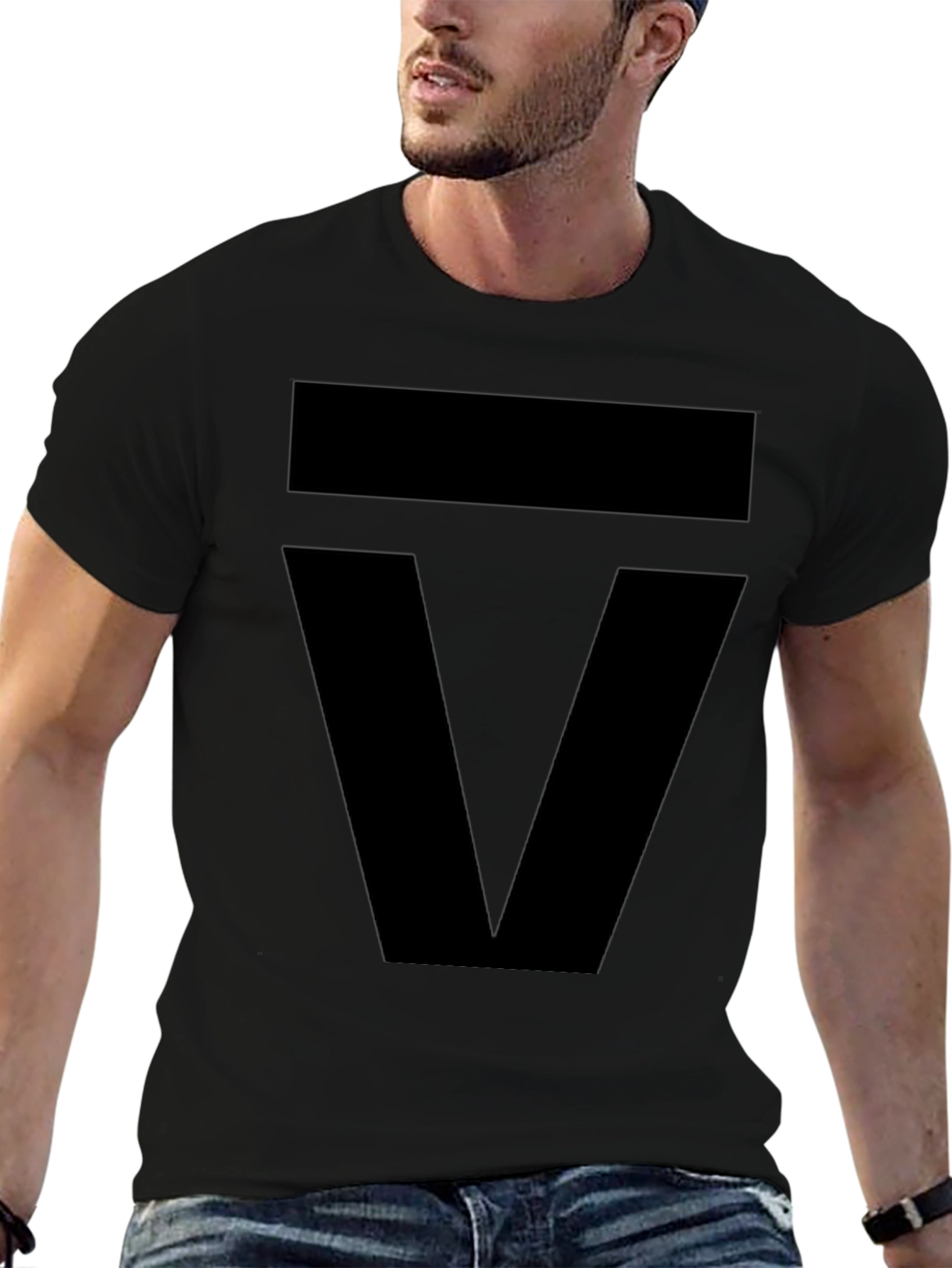 Modern Geometric Graphic Tee - Bold Black Design