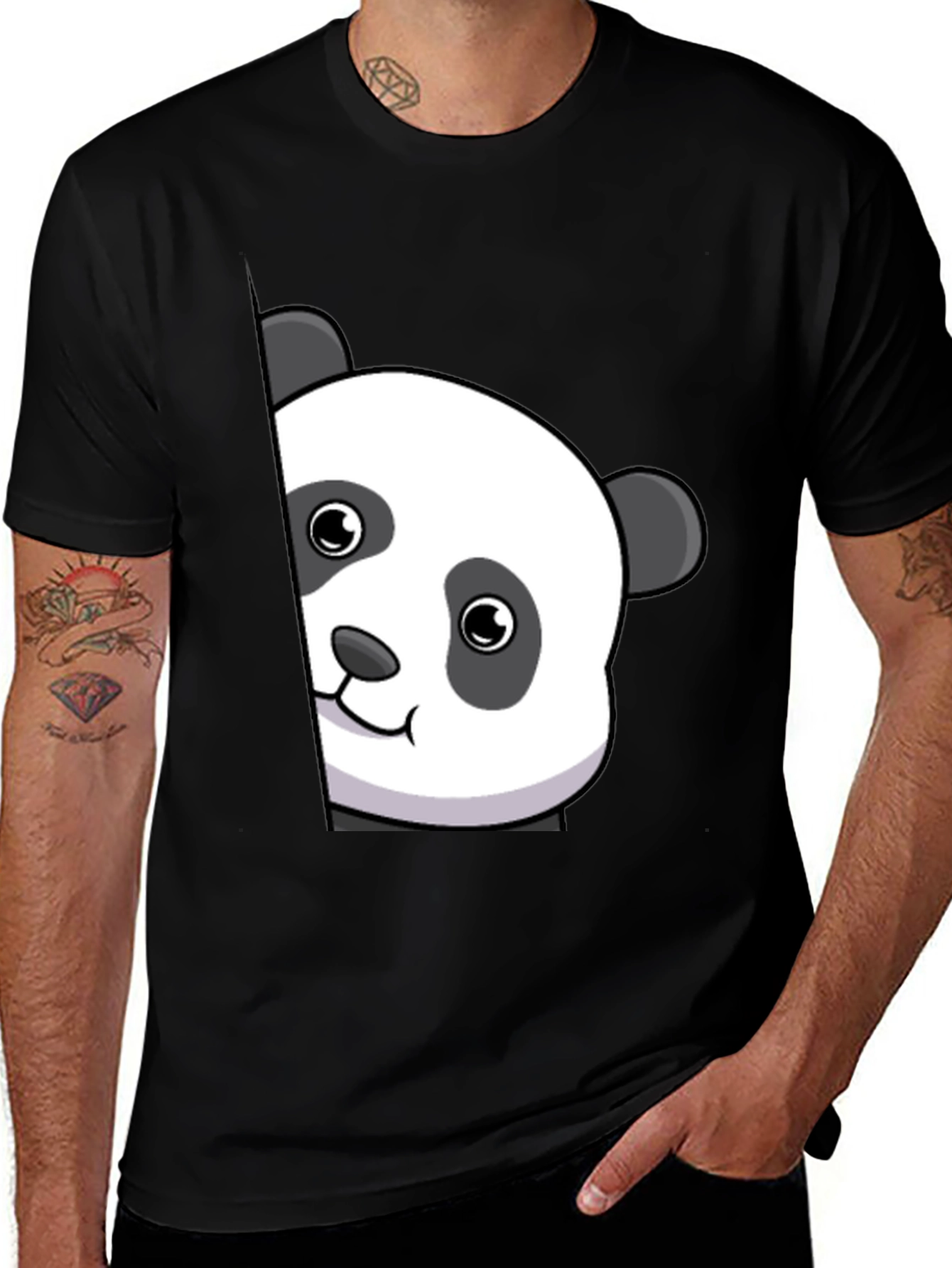Cute Panda Peek Black T-Shirt - Unique Animal Tee