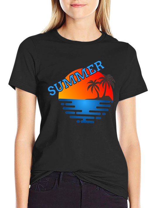 Summer Vibes T-Shirt - Palm Trees & Sunset Graphic Tee