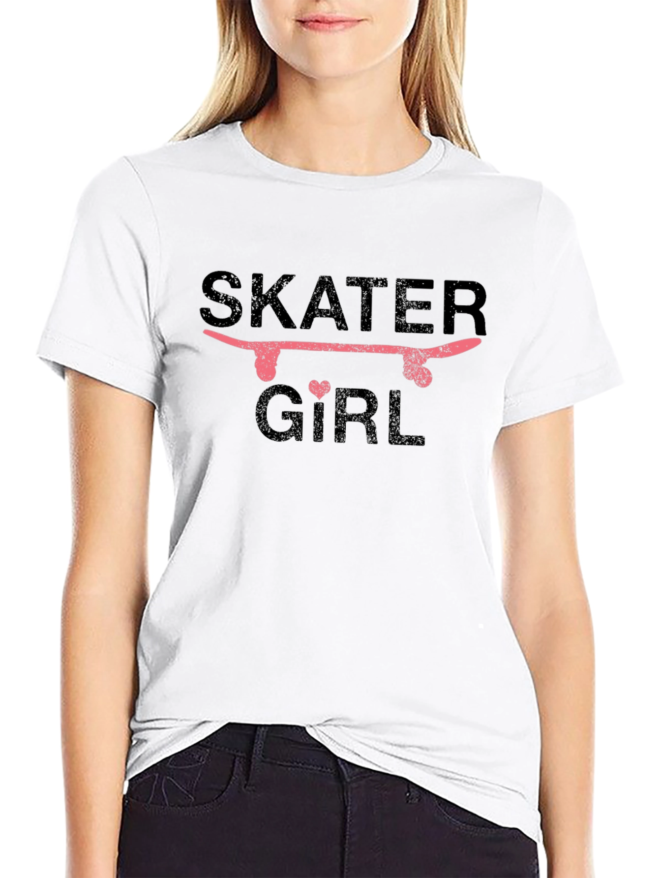 Skater Girl Graphic T-Shirt - Black