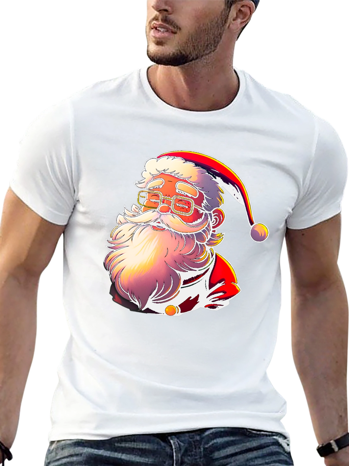Festive Santa Graphic Tee - Holiday Cheer