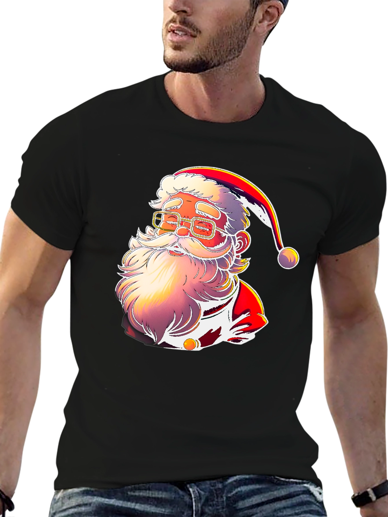 Festive Santa Graphic Tee - Holiday Cheer