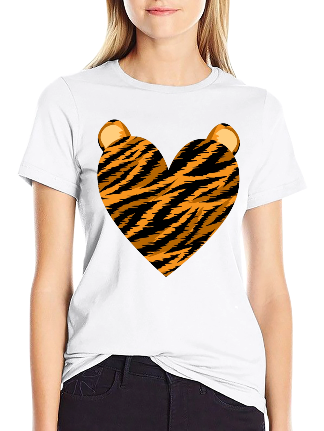 Tiger Heart Graphic Tee - Black Crew Neck