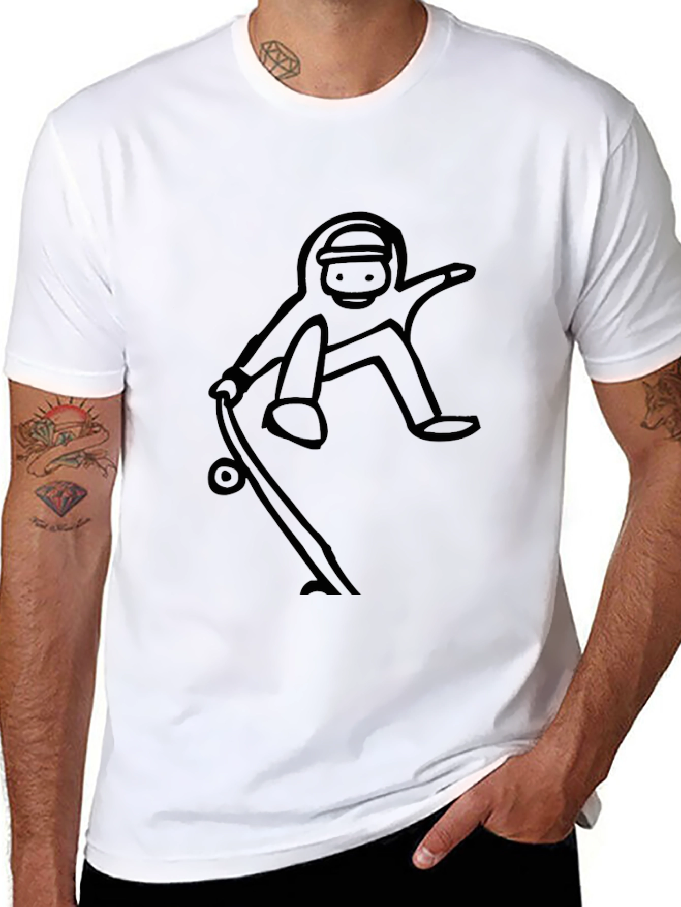 Skateboarding Dude Black Tee - Cool Graphic T-Shirt