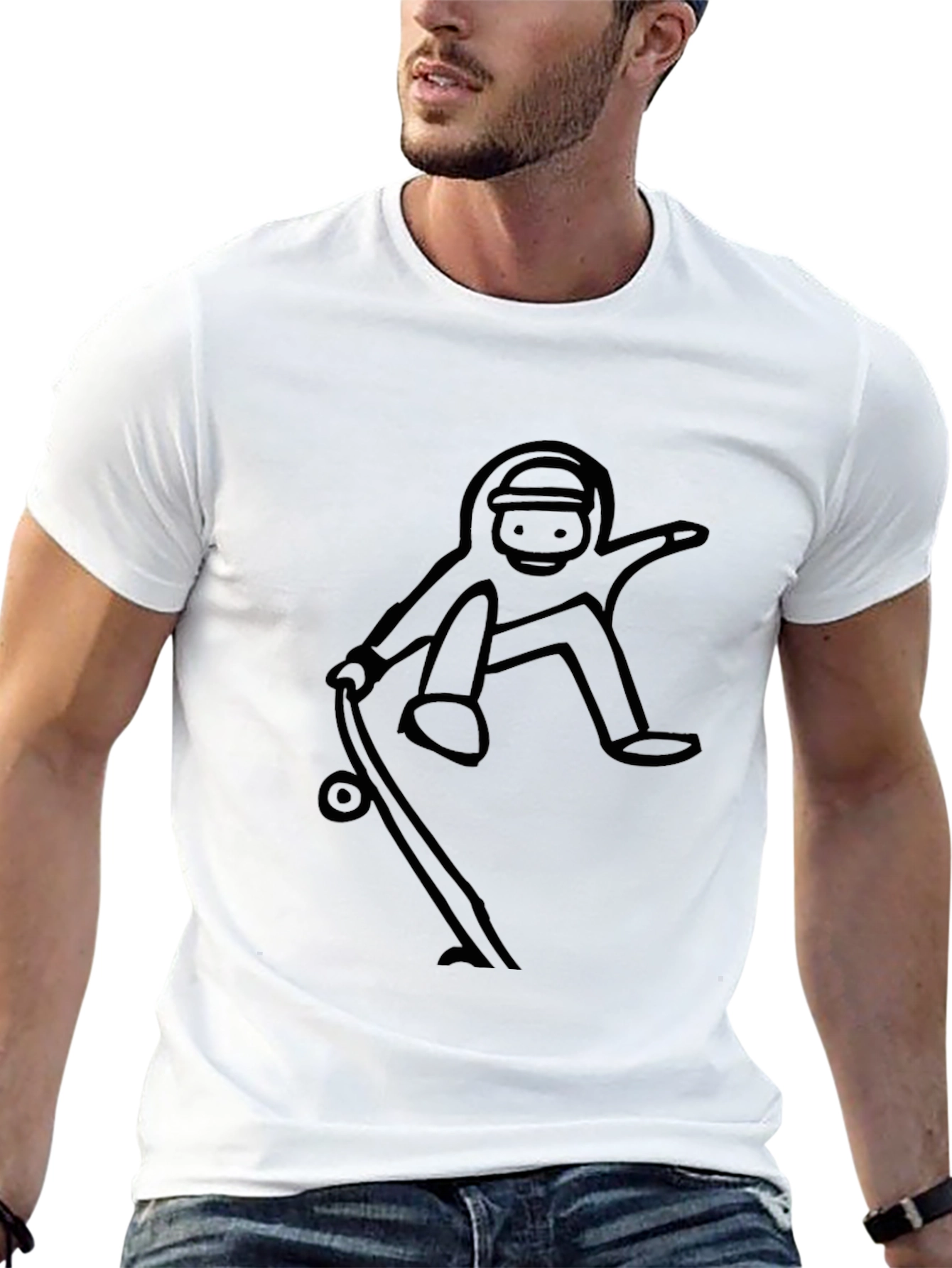 Skateboarding Dude Black Tee - Cool Graphic T-Shirt