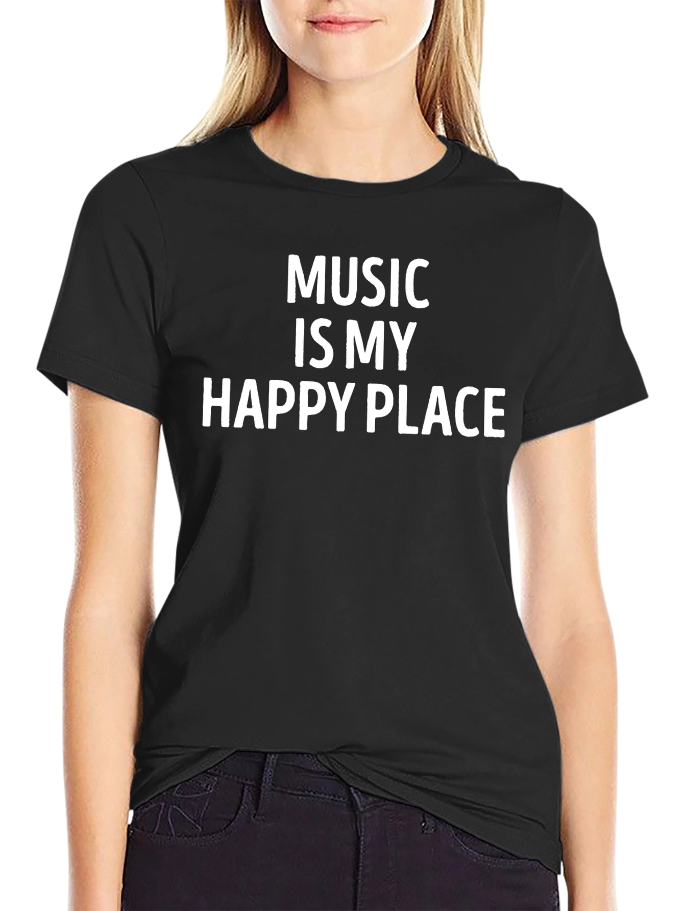 Music Is My Happy Place Graphic Tee - Black