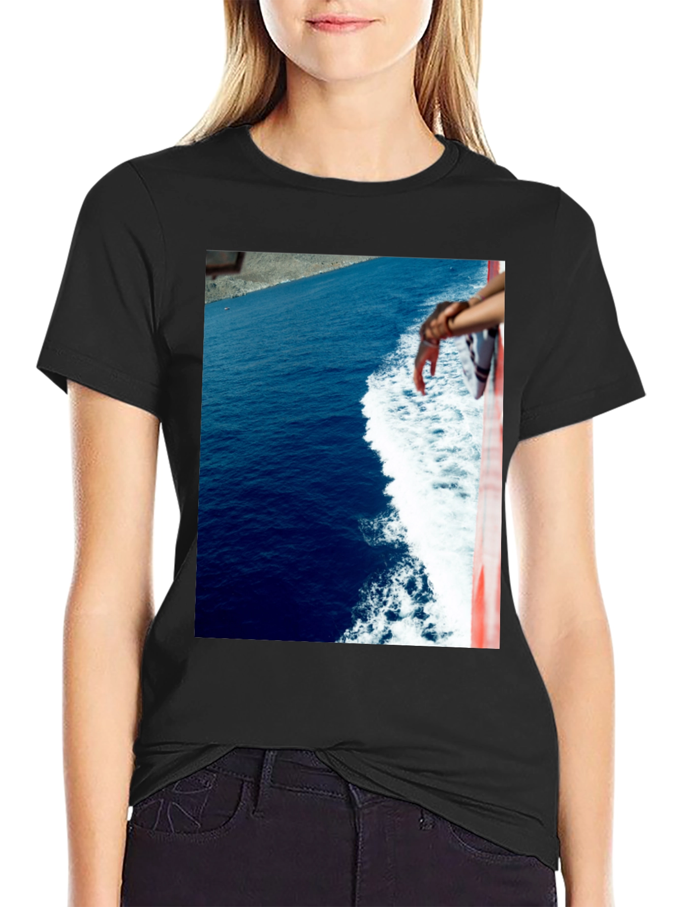 Ocean View Graphic Tee - Black Cotton T-Shirt