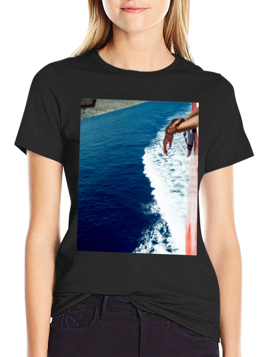 Ocean View Graphic Tee - Black Cotton T-Shirt