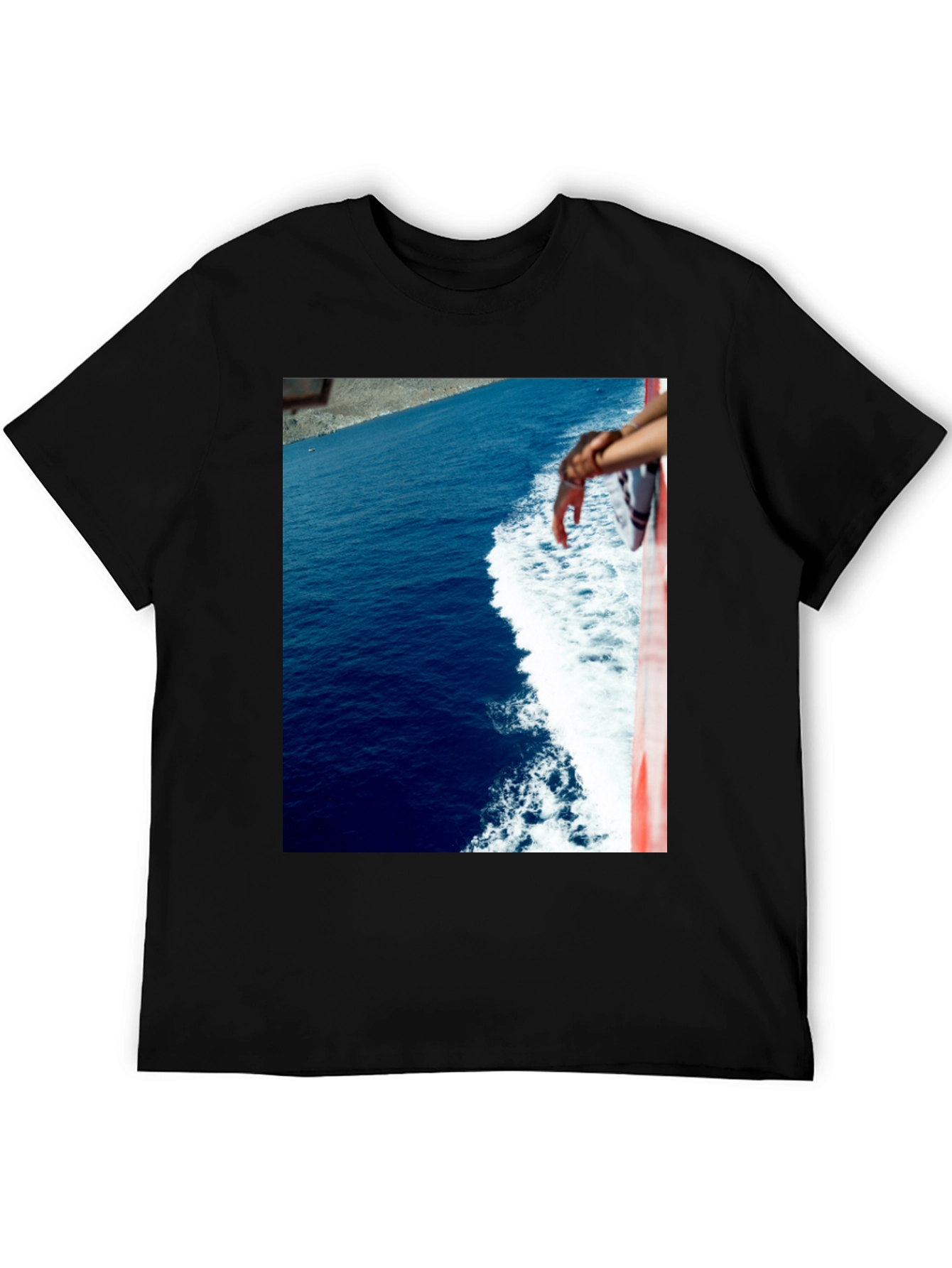 Ocean View Graphic Tee - Black Cotton T-Shirt