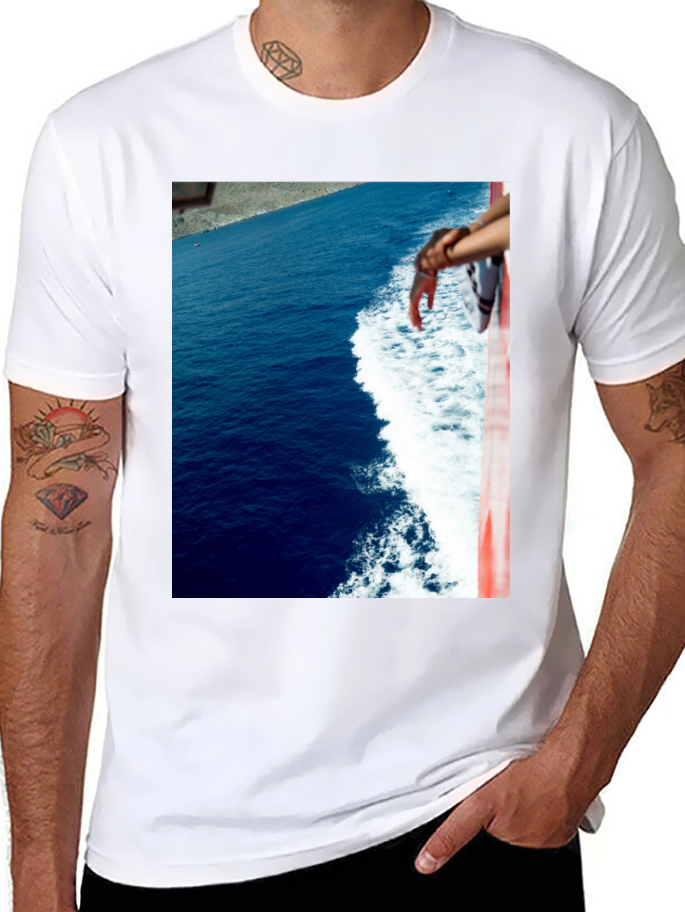 Ocean View Graphic Tee - Black Cotton T-Shirt