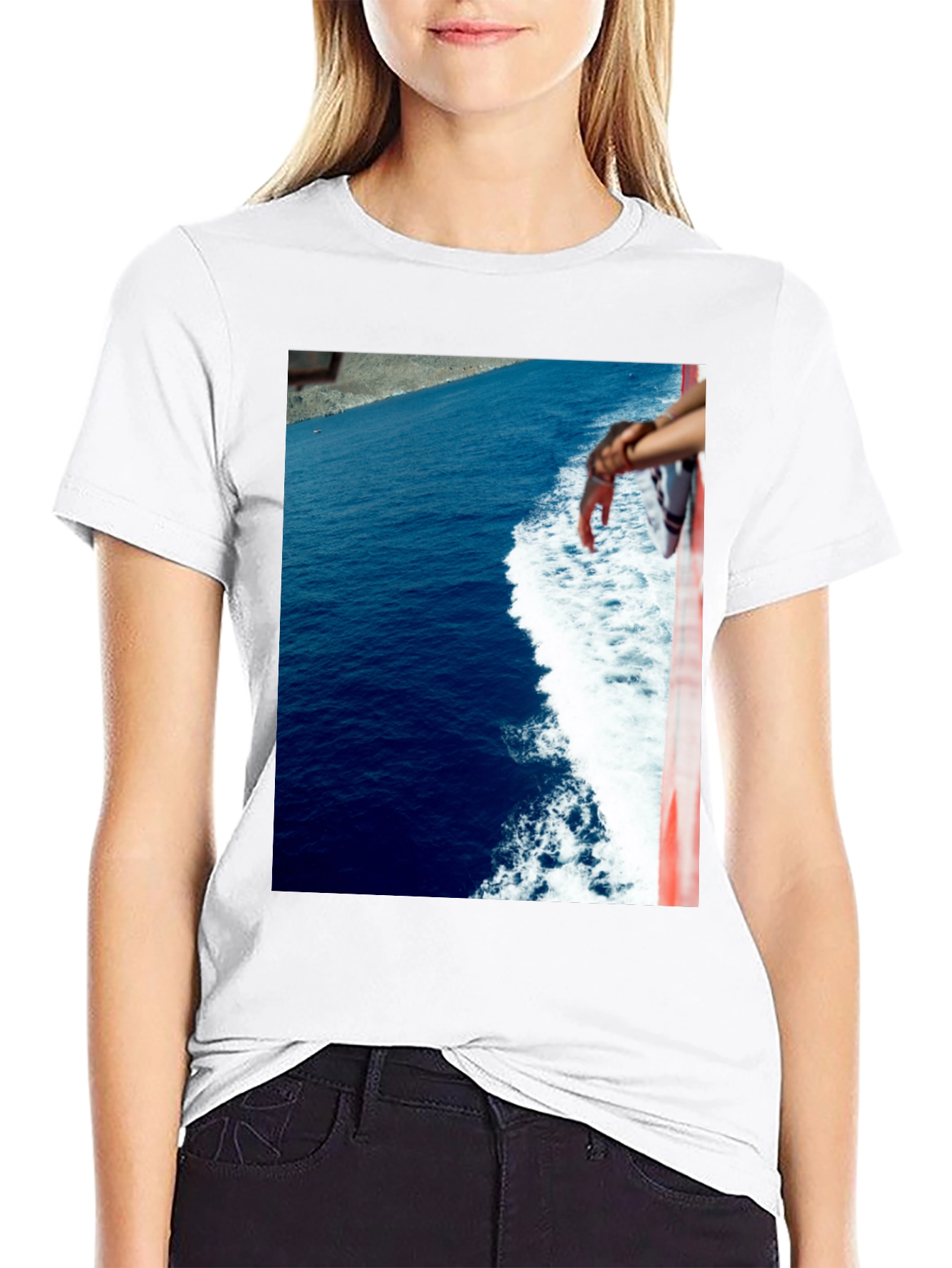 Ocean View Graphic Tee - Black Cotton T-Shirt
