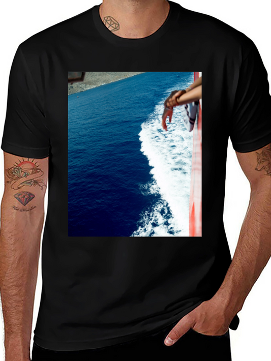 Ocean View Graphic Tee - Black Cotton T-Shirt