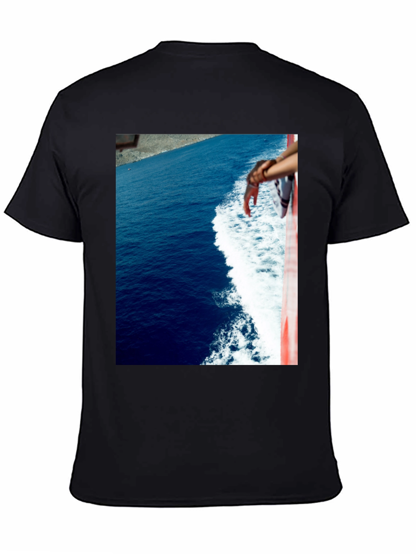 Ocean View Graphic Tee - Black Cotton T-Shirt